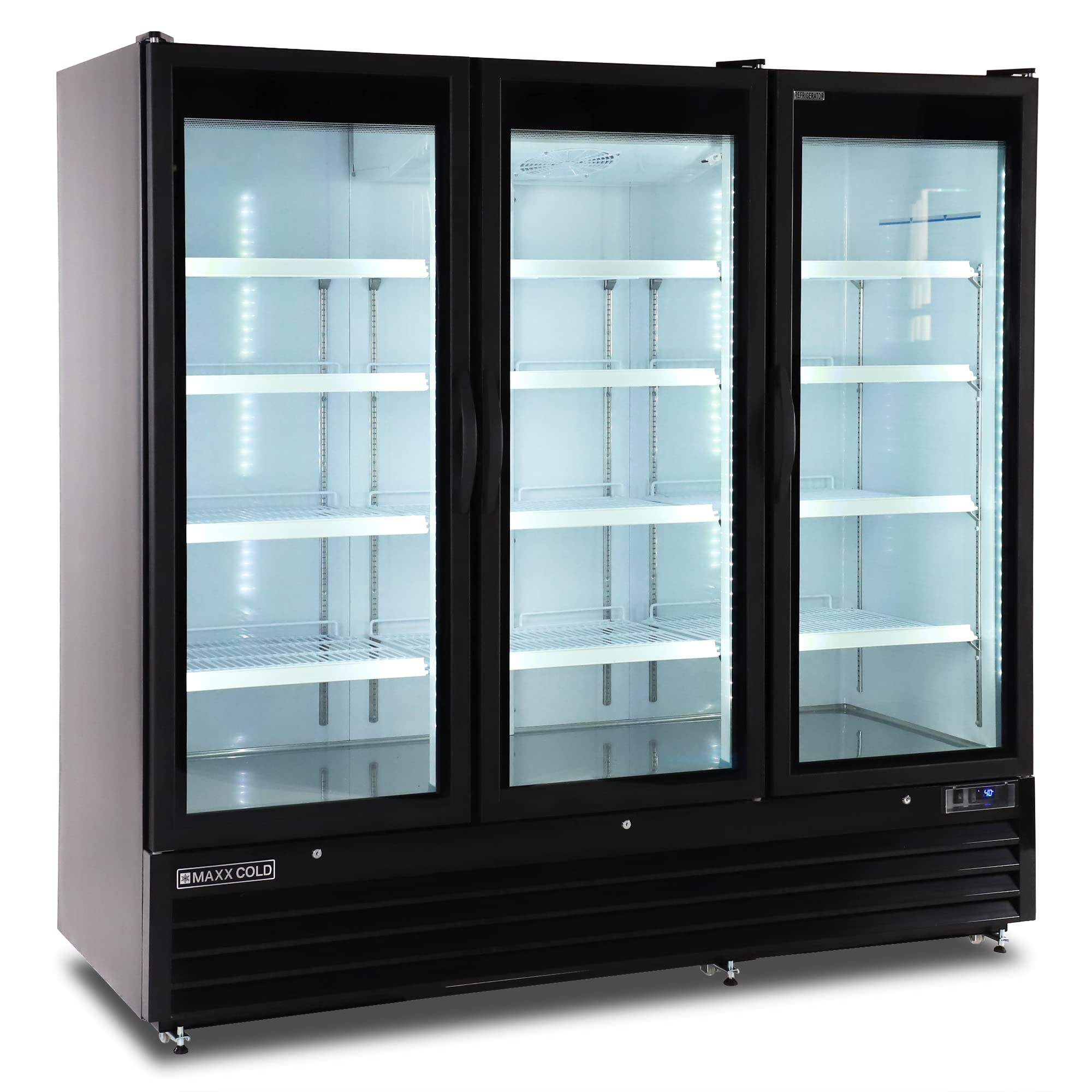 81" Glass Door Merchandiser Refrigerator by MAXX Cold – 73.0 cubic_feet, Black, Model MXGDM-73RBHC