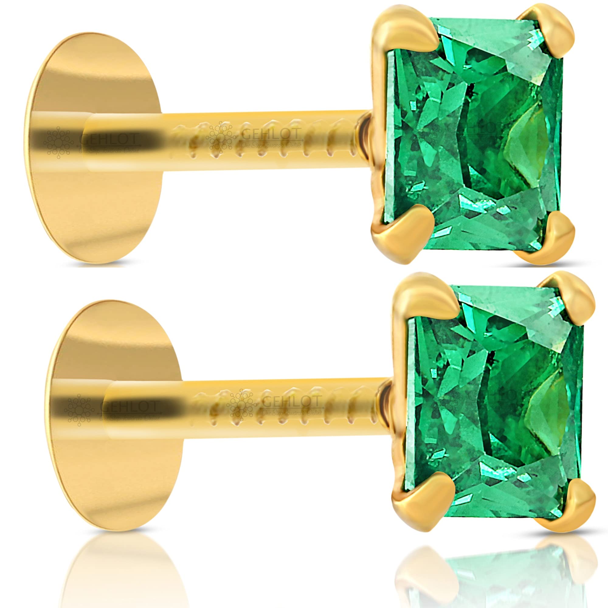 GEHLOT ; OneStep Towards Online Square Shape Diamond | 14K Pure Yellow Gold Nose Pins | Piercing Nose Pins and Earring Stud Combo For Women And Girl - Green (B09GBGJ7ZM) Amazon Price History, Amazon Price Tracker
