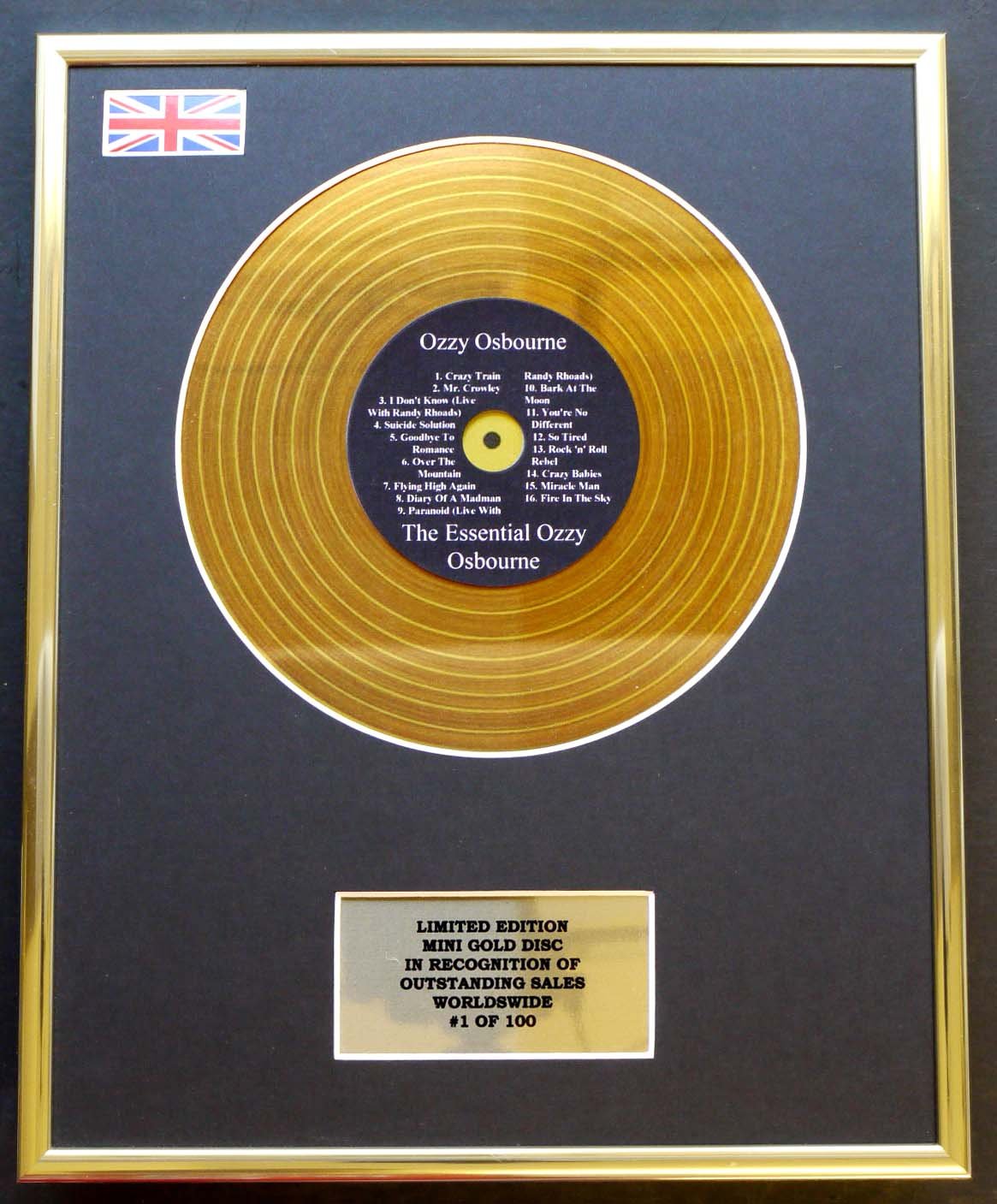 Limited Edition mini gold disc Display OZZY OSBOURNE/MINI GOLD DISC DISPLAY/LIMITED EDITION/COA/THE ESSENTIAL OZZY OSBOURNE