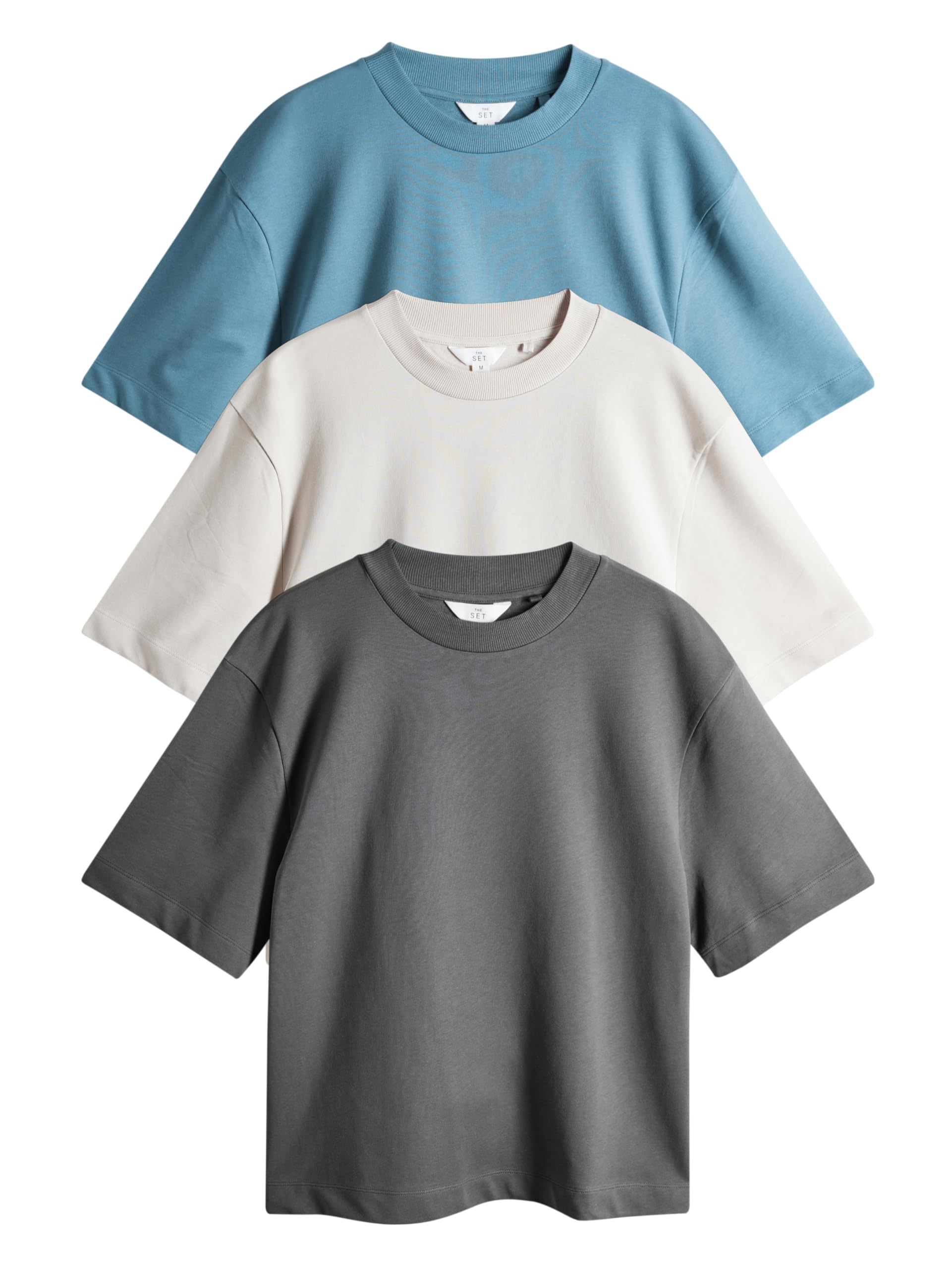 THE SET Femme T-Shirt épais Premium, Lot de 3 | Coupe standard, 100 % coton