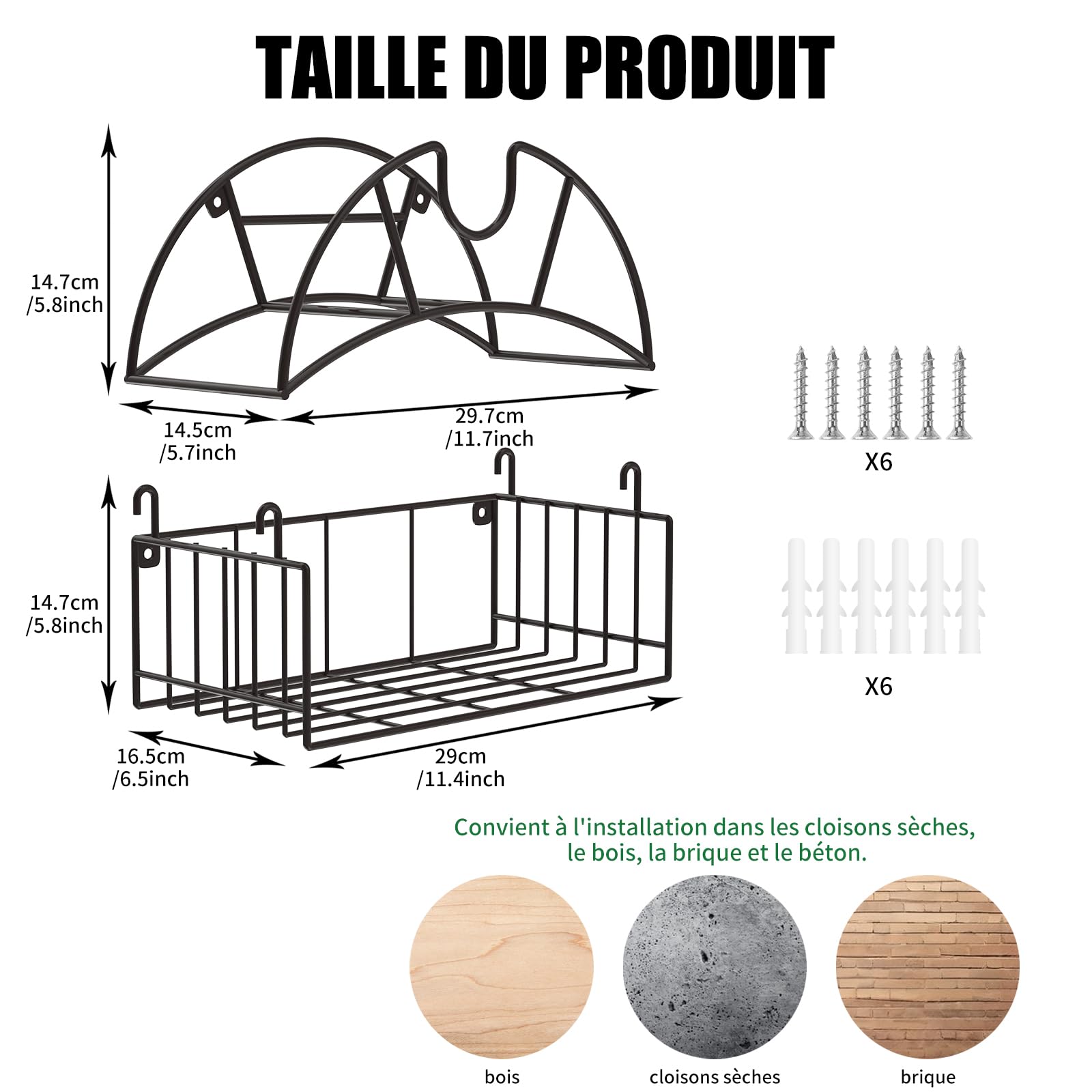 Support de tuyau d'arrosage, support de tuyau d'eau robuste avec panier de rangement pour outils, organisateur de tuyau mural pouvant contenir jusqu'à 150 pieds, support de tuyau décoratif pour jardin