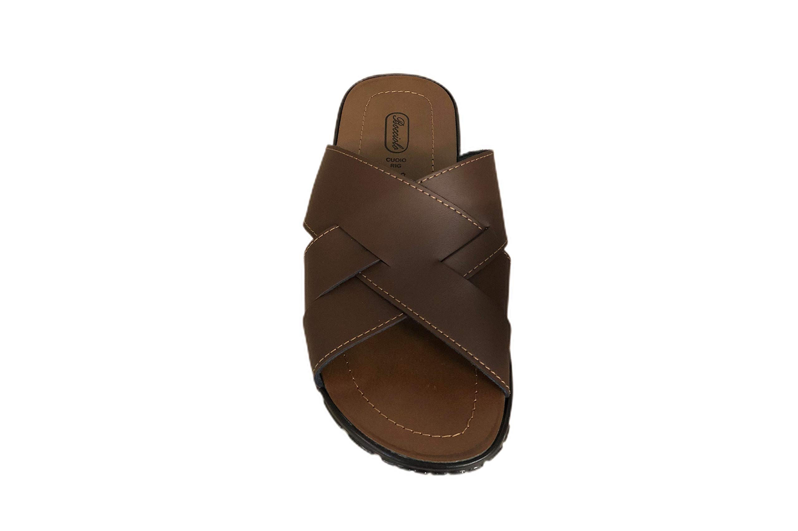 Ciabatte Uomo Aperte Incrociate Classiche Vera Pelle Made in Italy Plantare Cuoio