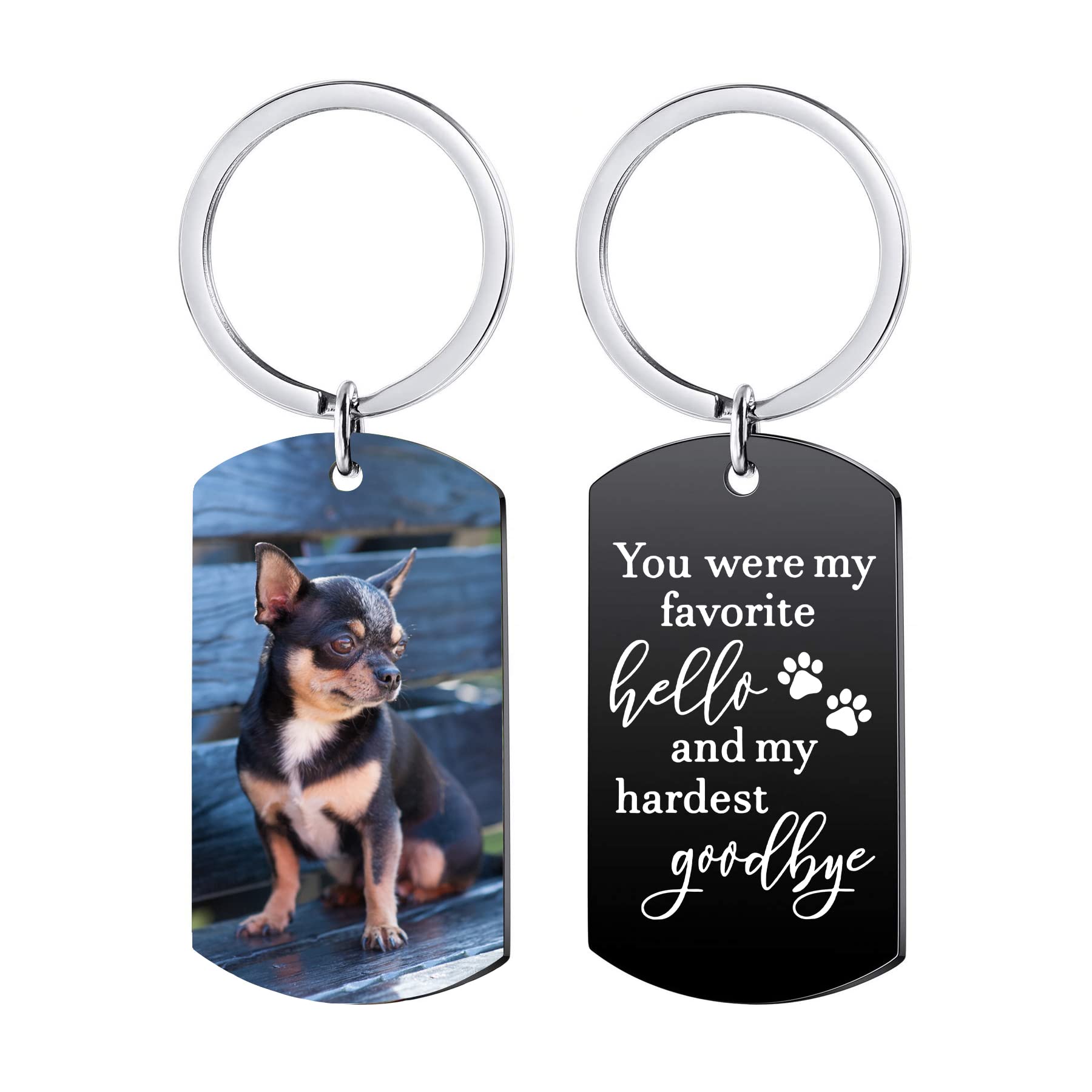Funnylife Personalized Dog Memorial Photo Keychain Stainless Steel Custom Pet Memory Keychain Loss of Dog Sympathy Gifts