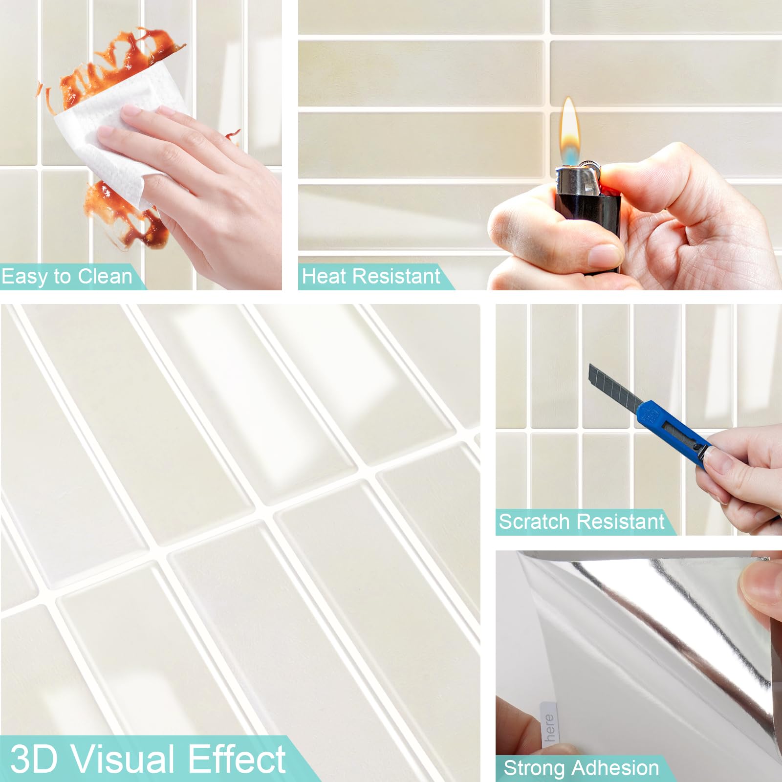 3D Fliesenaufkleber, Klebefliesen Küche 10 Stück, Selbstklebende Fliesen Wasserdicht, klebefliesen bad, für Küchenwand, Badezimmer, Wand Dekoration (Beige, 22.9x29cm)