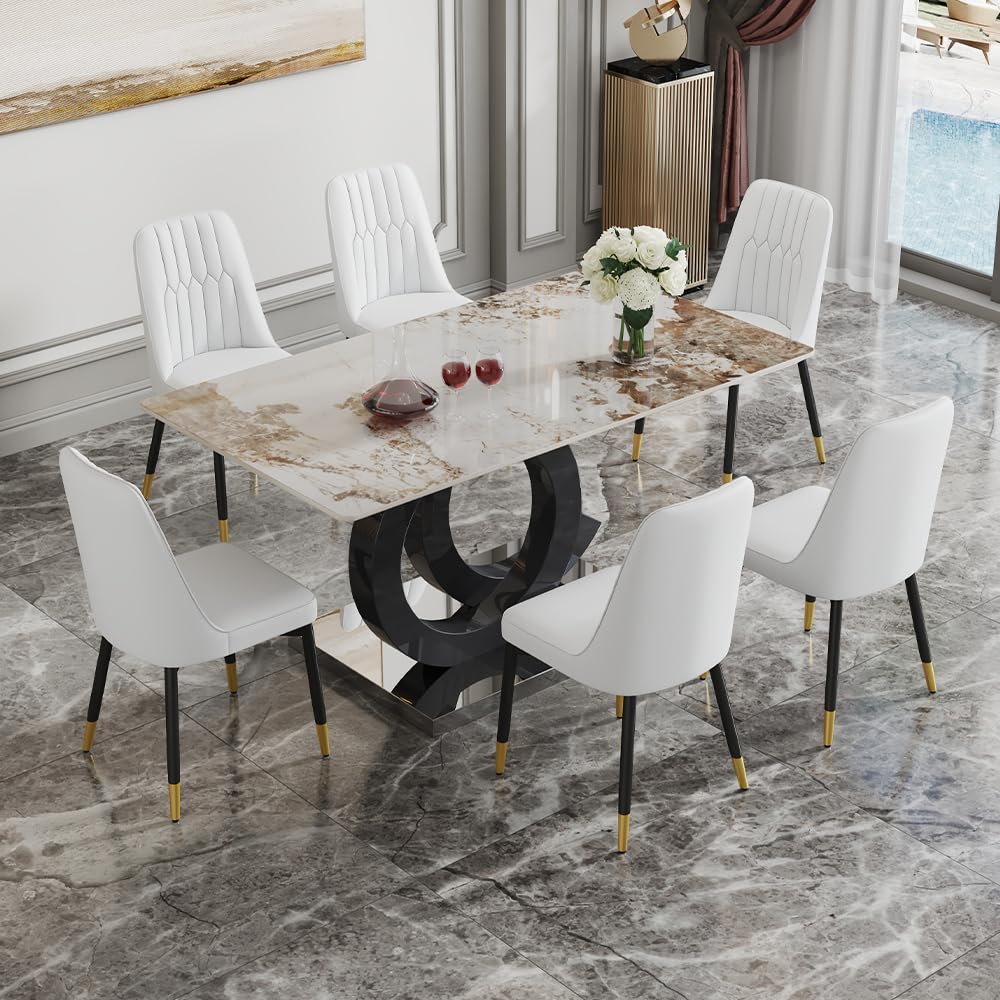 MUUOKY Dining Table Set for 6, Sintered Stone Table Top