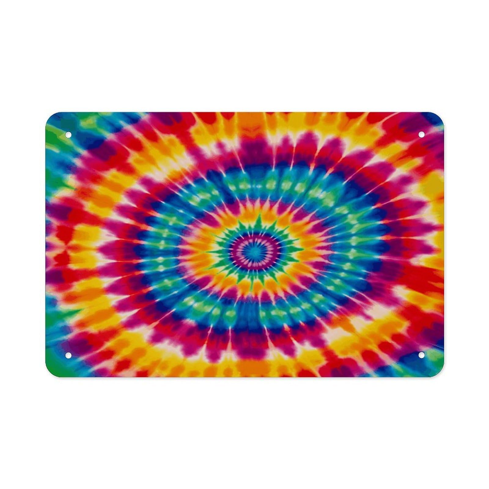 Tie Dye Pattern Metal Tin Sign 12"x8" Wall Art Prints Poster Decorative Picture Metal Signboard Decor Painting Folded Edge Iron Sheet Painting with Holes for Wall Decor