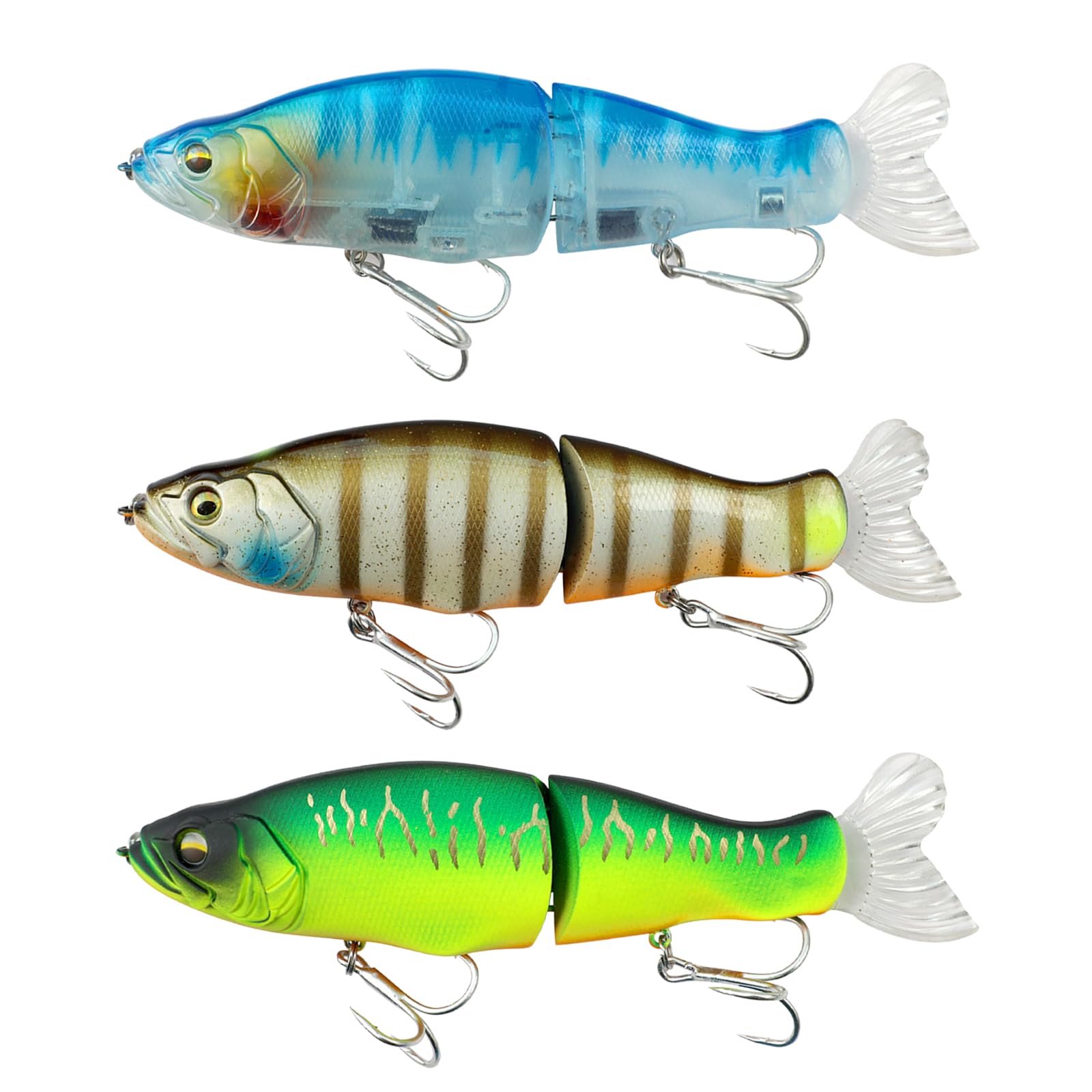 SANTUO 3Pcs Pike Fishing Lures, 14cm 33g Realistic Multi-Joint Sea Fishing Lures with 4# Hooks, Saltwater Freshwater Bass Trout Walleye Catfish, Storage Box Included
