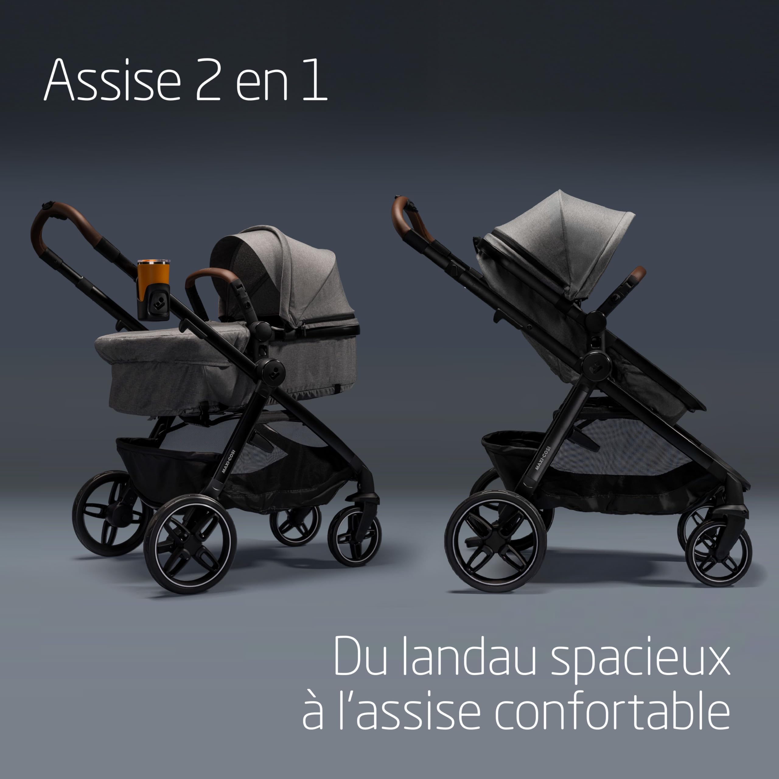 Maxi Cosi Zelia Select Trio, Poussette 3 en 1 Avec Siège auto, 0-4 ans (0-22 kg), Pliage D'une Seule Main, Poussette Trio Compacte et Réversible, Avec Siège auto Bébé CabrioFix S i-Size, Gris
