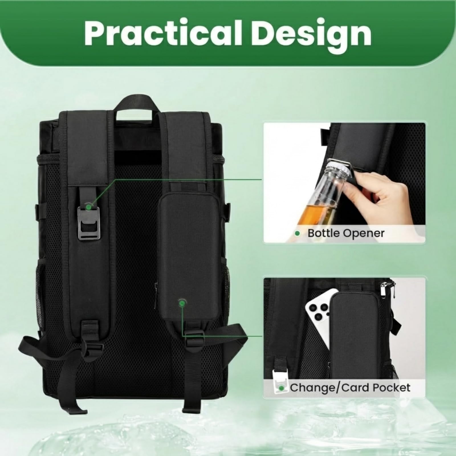 Zaino Termico 25L Impermeabile, Zaino Frigo Porta Pranzo con Doppio Scomparto Isolato, per Picnic, Campeggio, Spiaggia, Escursionismo (Nero)