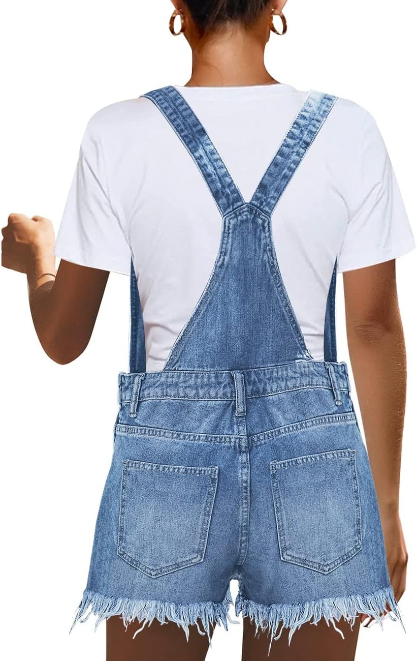luvamia Women's Ripped Short Overalls Adjustable Denim Bib Overall Shorts Romper - Image 4