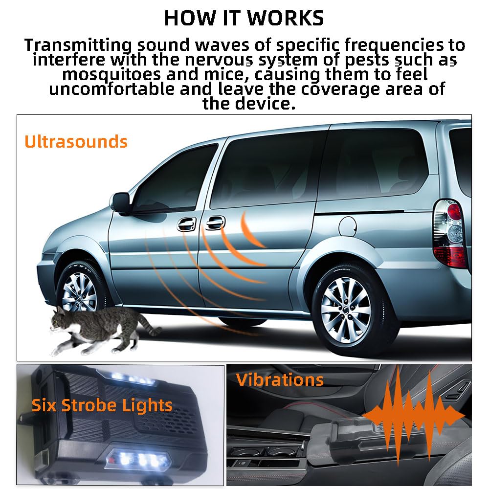 2X Repelente de martas para Coche: Ultrasonidos y Luces Intermitentes, Protección eficaz a Largo Plazo contra martas, Conexión a batería de Coche de 12V, Dispositivo automático de Repelente