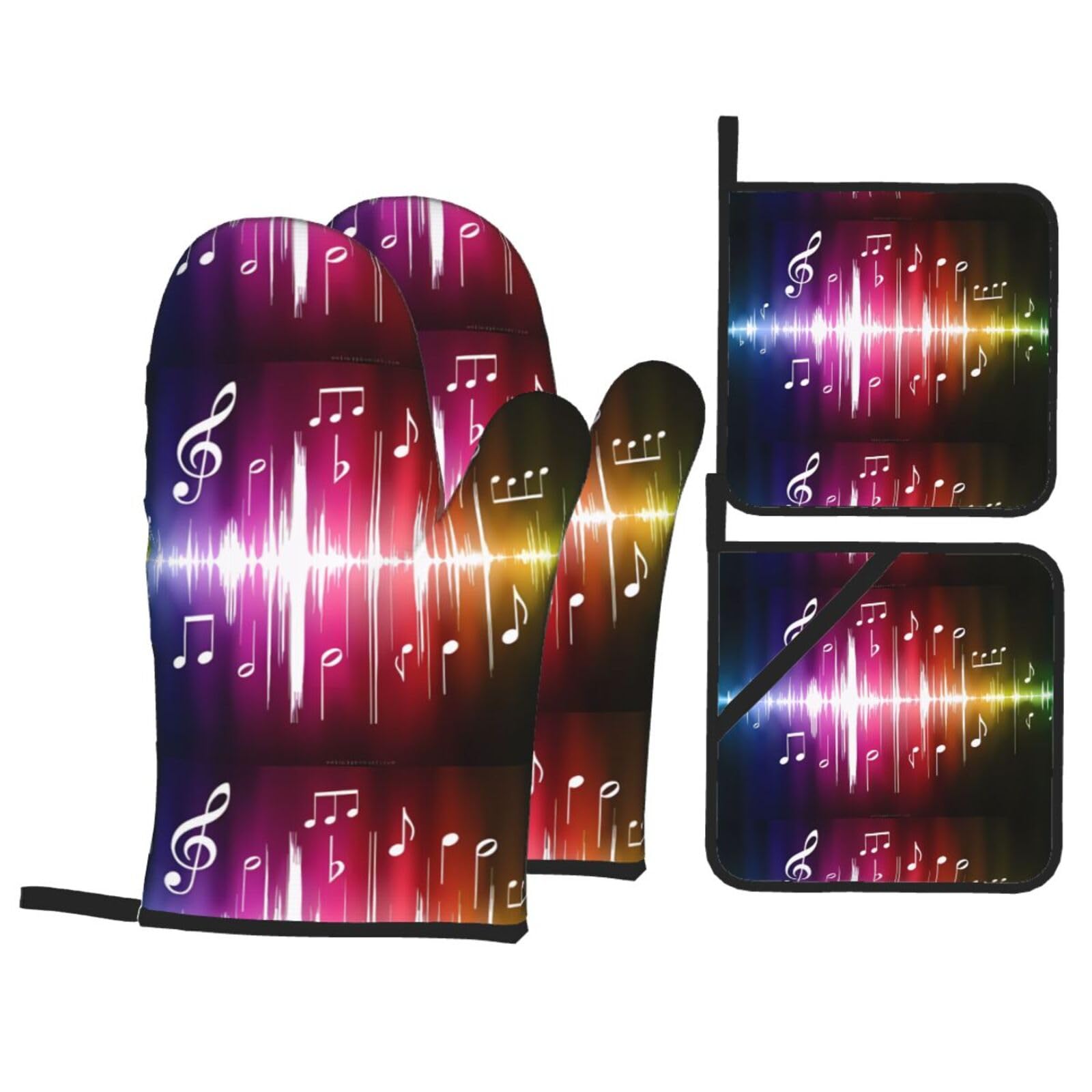 WHJSHOP Music Prints Kitchen Baking Throw Set with Heat Resistance, Waterproof Oven Mitts & Pot Holders for Cooking, Grilling & Handling Hot Dishes