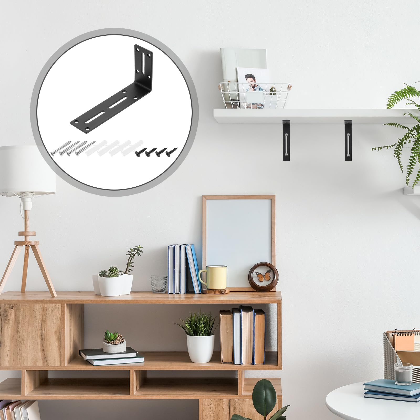 QUARKZMAN 4Pcs Staffa Angolare Regolabile A Forma Di L, 90 x 180 x 45mm l Staffa Angolare Giunto A Fessura Angolo Retto Con Viti Per Fissare Mobili Scaffali Legno Armadio Mensola, Nero