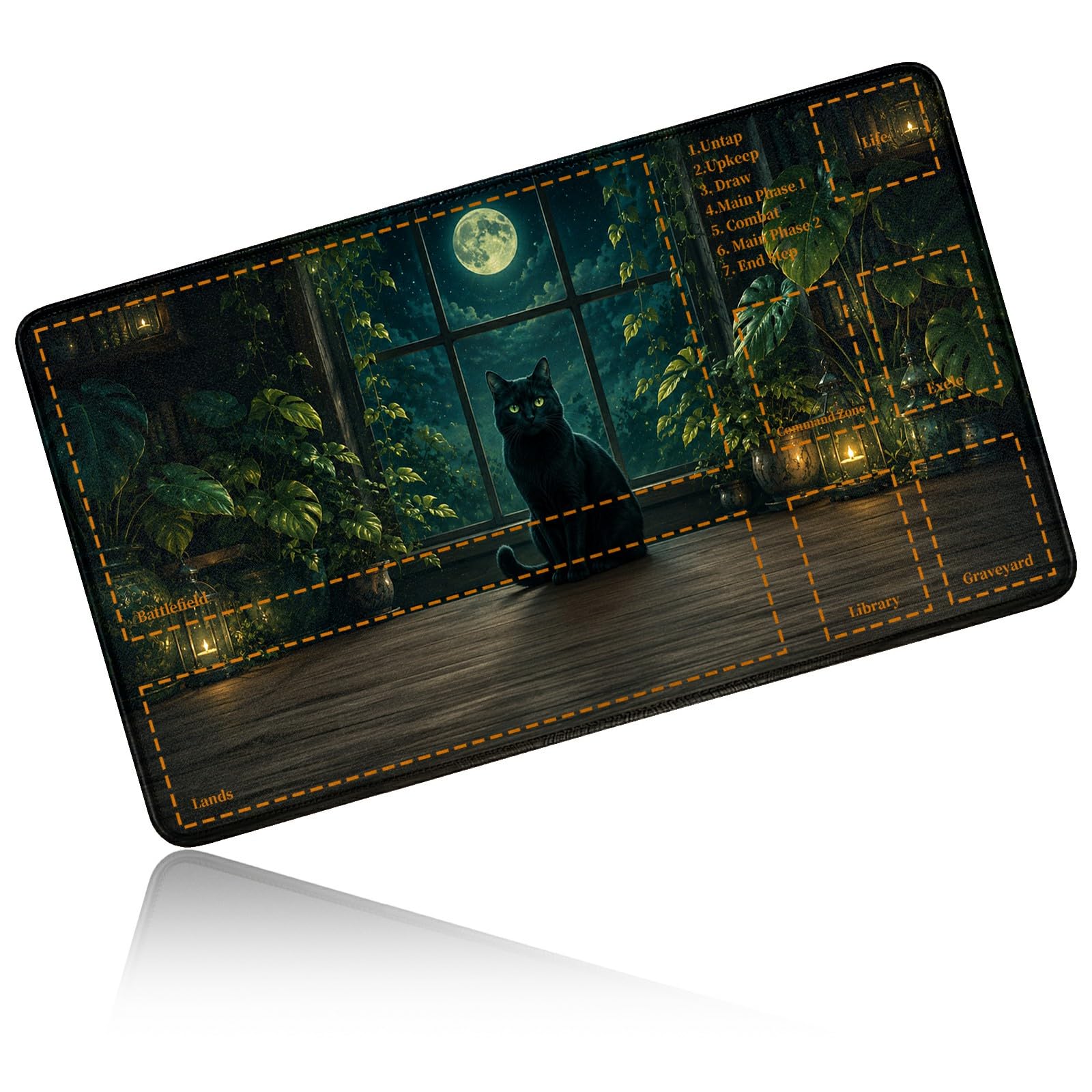 Dikoer for MTG/TCG Playmat w/Zones Commander Deck Mat, Moon Night Black Cat โ image 1