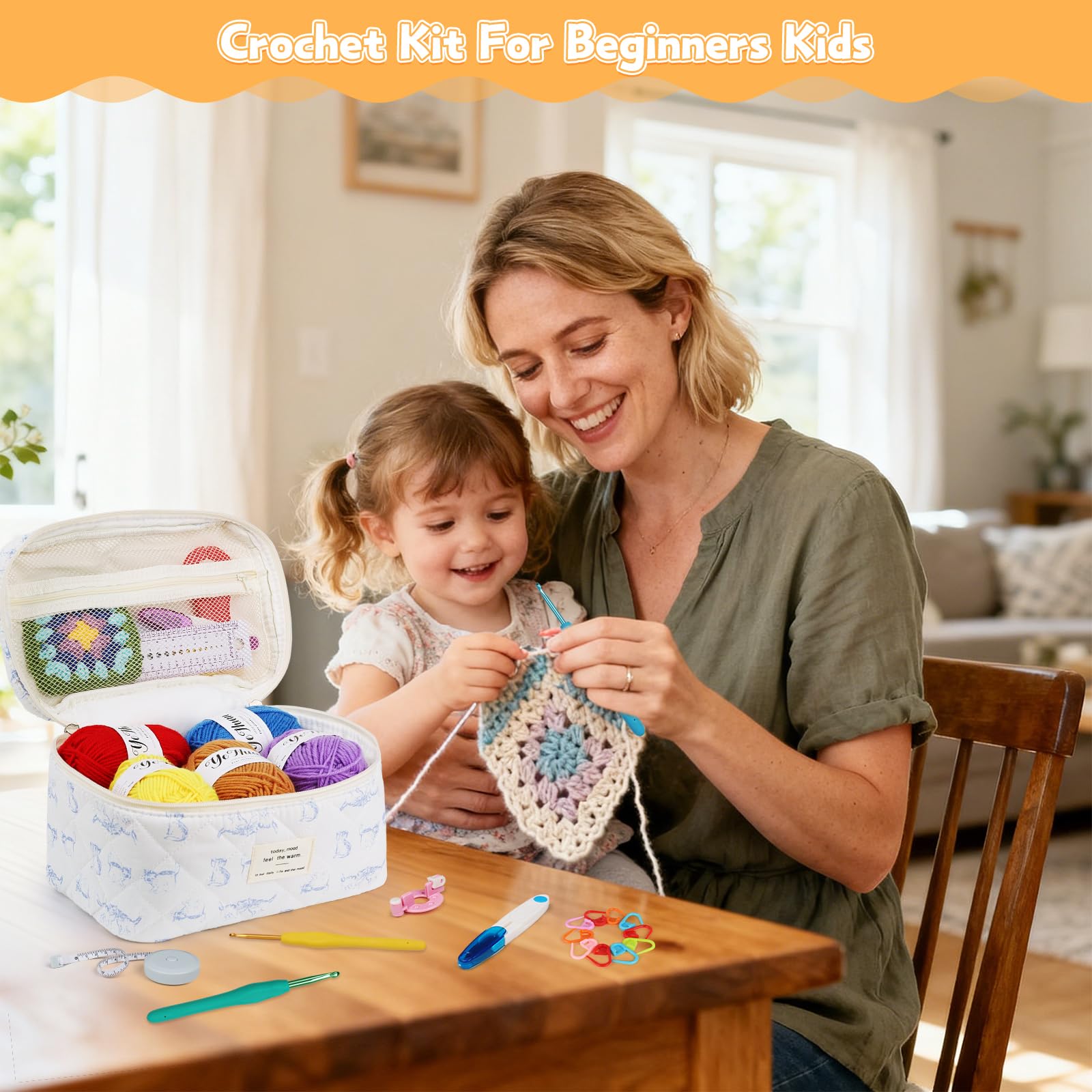 Coopay Crochet Kits for Beginners Adults, Complete Crochet Kits Include 10pcs Yarn, Ergonomic Metal Crochet Hooks 2.0-6.0 mm, Lace Steel Needles, Knitting Accessories, Crochet Starter Kit- Blue Cat