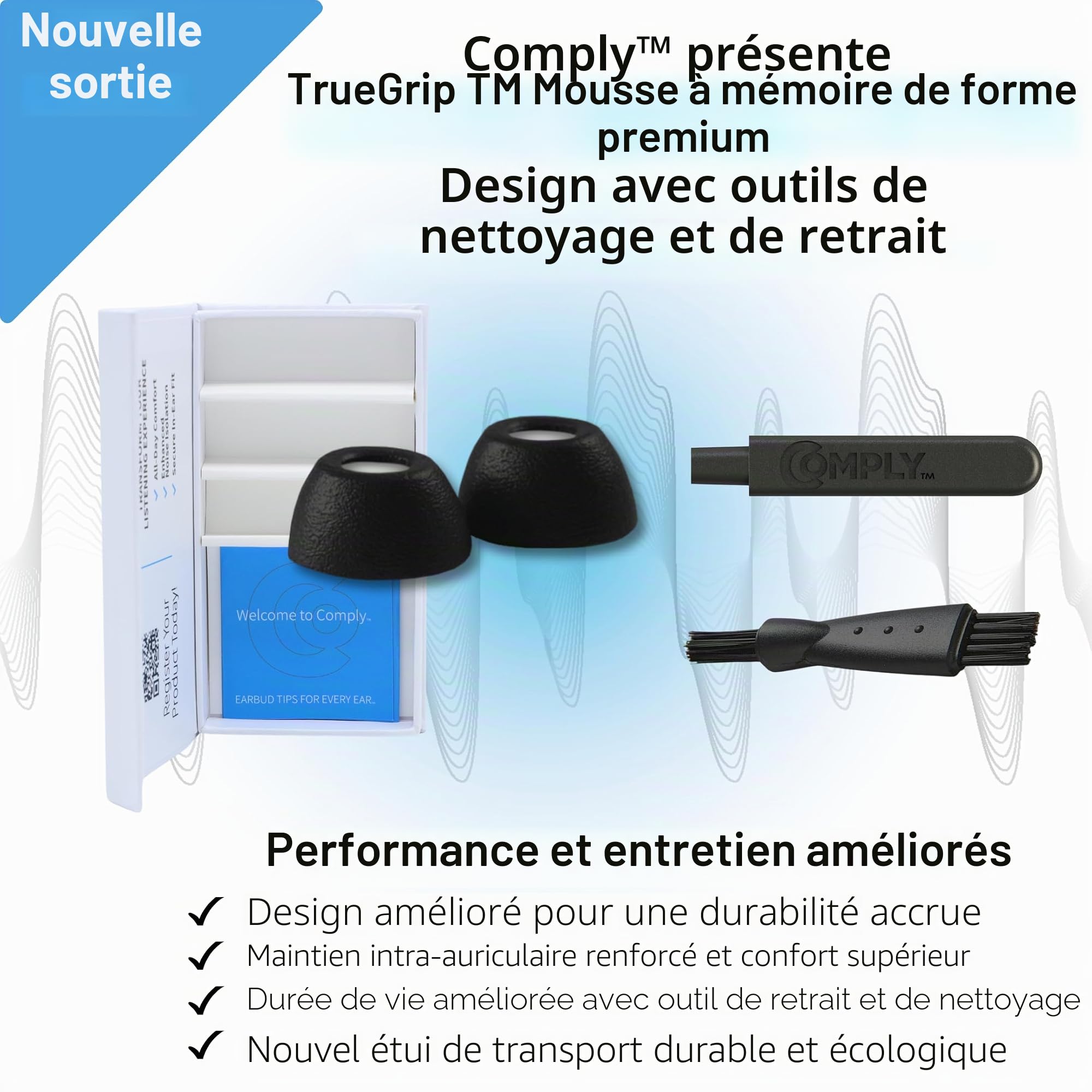 Comply Lot de 3 Paires d'embouts en Mousse pour Apple AirPods Pro, Tailles S, M, L, Noir, Excellente Isolation phonique, Confort accru et Ajustement sûr, Nettoyage et