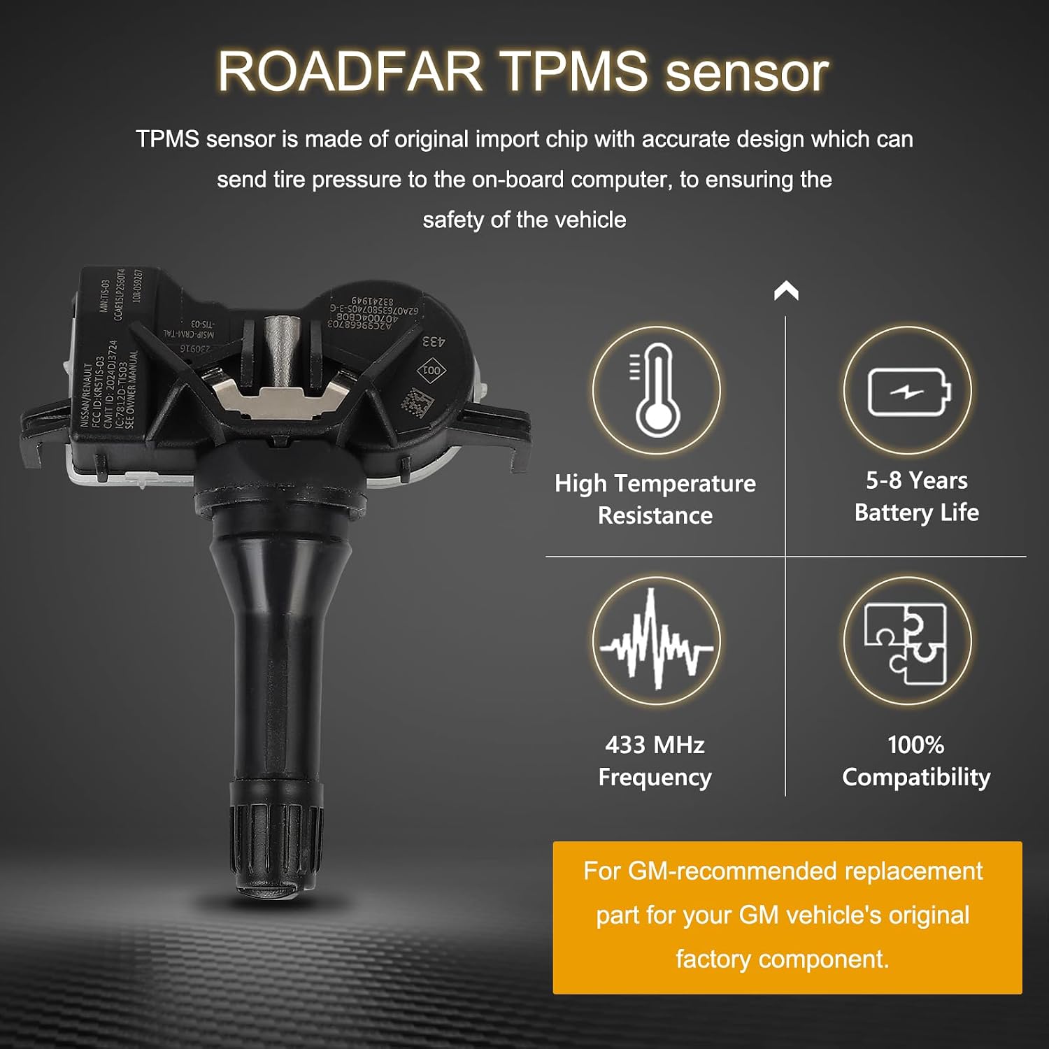 ROADFAR TPMS Sensor, 433MHz Tire Pressure Sensor Fits 2019-2021 for Infiniti QX50 2019-2021 for Nissan for Altima 2018-2021 for Nissan for Leaf 2017-2021 for Nissan Qashqai Replaces 407004CB0B 4Pcs
