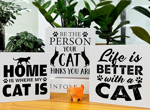 Miniatura 4 de Decoración de gatos para el hogar, granja, gatos, decoración de bandeja escalonada, 3 piezas, letreros decorativos de madera, estante de escritorio,