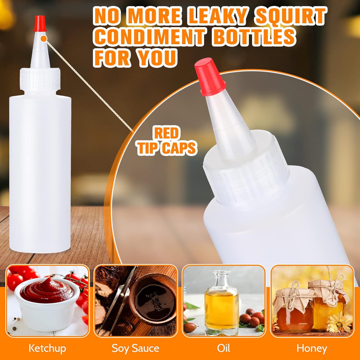 Nuenen 80 Pieces 4 oz Plastic Squeeze Condiment Bottles with Red Tip Cap, Empty Refillable Bottles for Icing, Cookie Decorating, Sauces, Condiments, Arts, Crafts, Paint