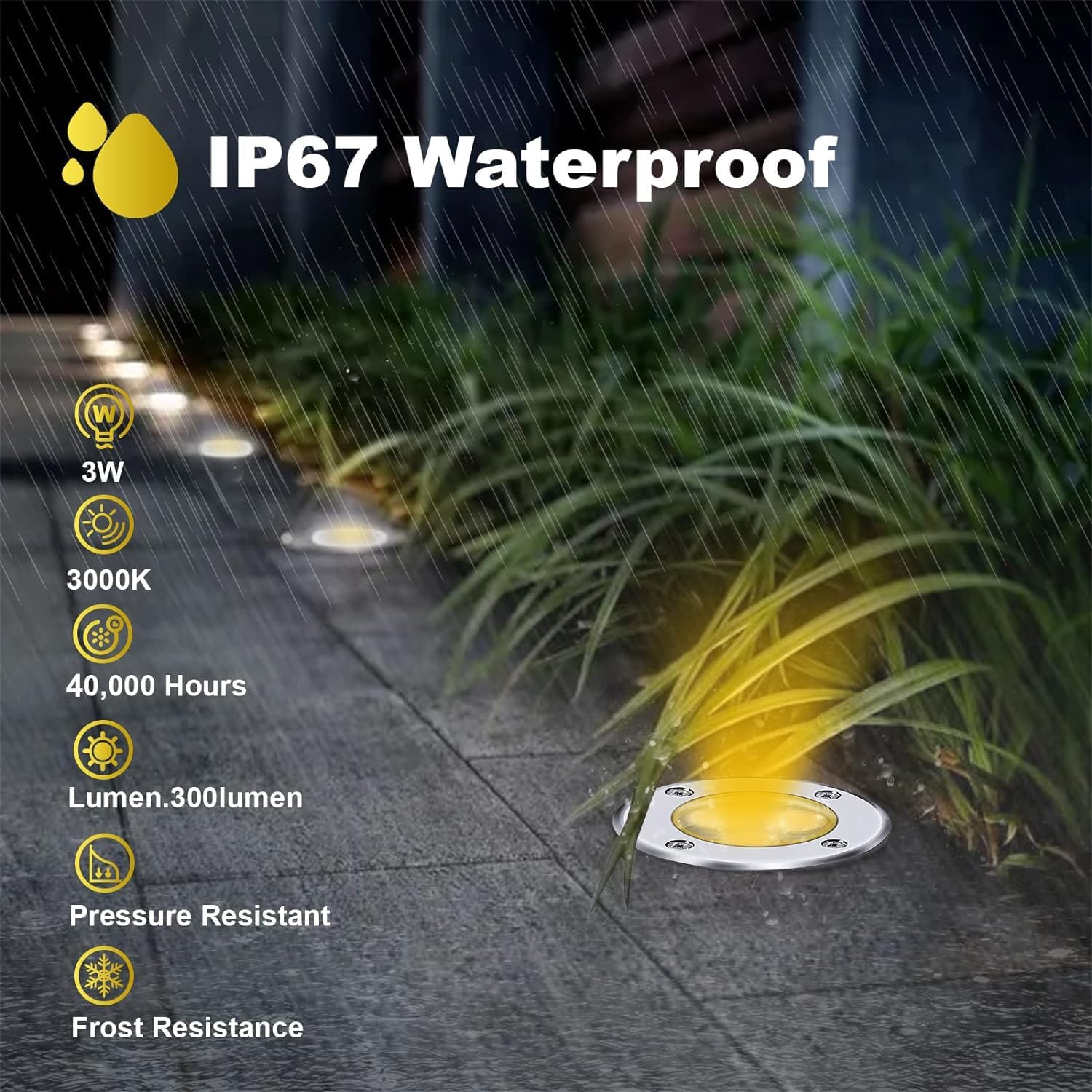 3PC Led Embedded Step Stair Light Buried Spotlight Waterproof Outdoor LED Underground Light Recessed Floor Ground Lamp Professional Waterproof Lawn Courtyard Outdoor In-Ground Lights(3W/Warm)