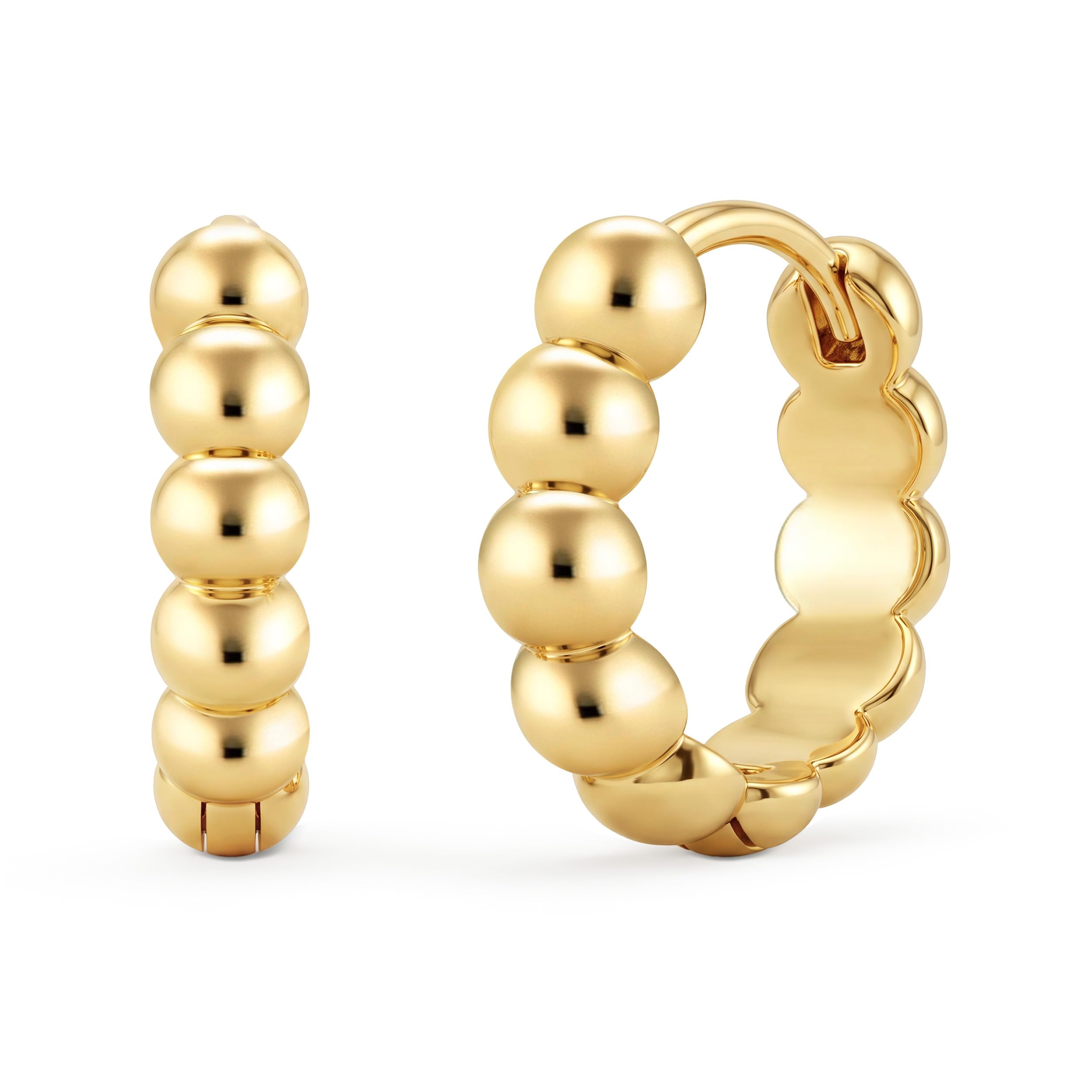 ASHINE 14k Gold Plated Beaded Huggie Hoop Earrings