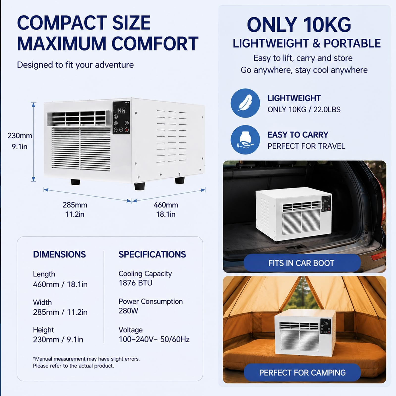 Aire Acondicionado Portátil, Unidad De Aire Acondicionado Pequeña De 1876 Btu Con Control Remoto, Modo Dual De Refrigeración Y Deshumidificación, Temporizador De 24 Horas, 280 W De Baja Potencia