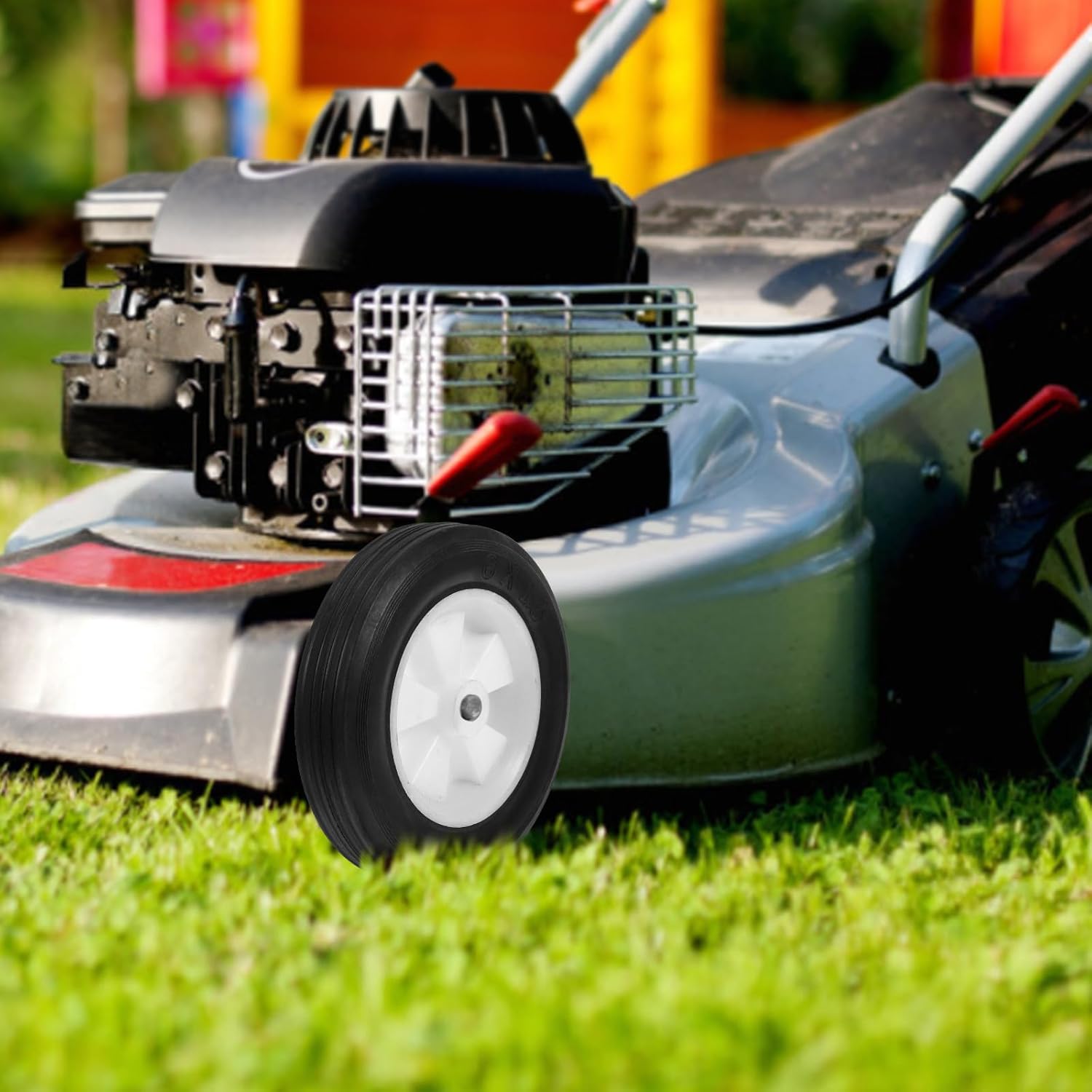 YARNOW 2pcs 6-inch Solid Rubber Universal Mower Wheels Replacement for Lawn Mower Push Cart Grass Cutter Outdoor Folding Cart Quiet Sturdy