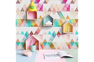 Amaonm Removable Peel and Stick Wallpaper, Bright and Colorful Rainbow Triangle Wall Decals