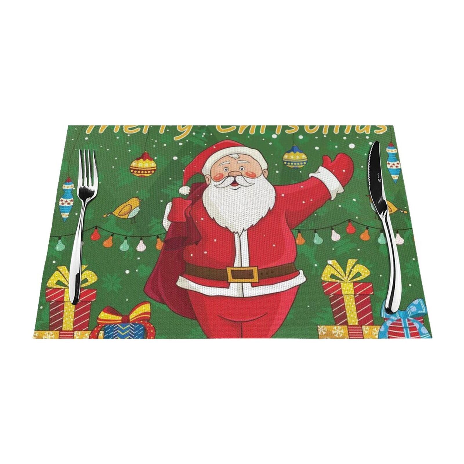 PVC Placemat Set of 6 PCS, 45x30 CM, Xmas santa Claus Printed Non-Slip Heat Resistant Place Mats for Kitchen Dining Table Indoor Outdoor