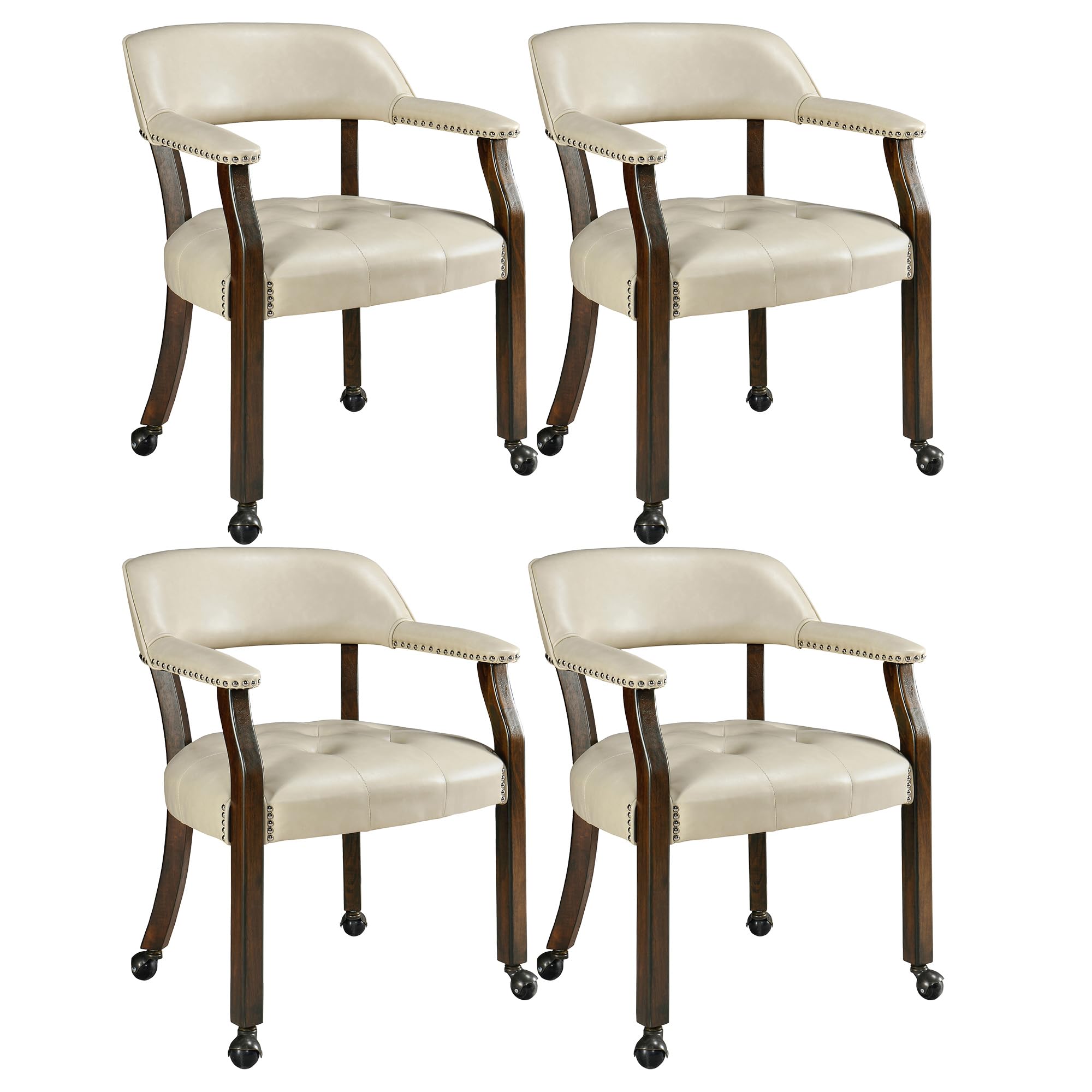 LEEMTORIG Set of 4 Dining Chairs with Casters and Arms, Large Rolling Dining Chairs with Wheels, Game Chairs, Wood Boss Caption's Chair, 26"D x 25.2"W