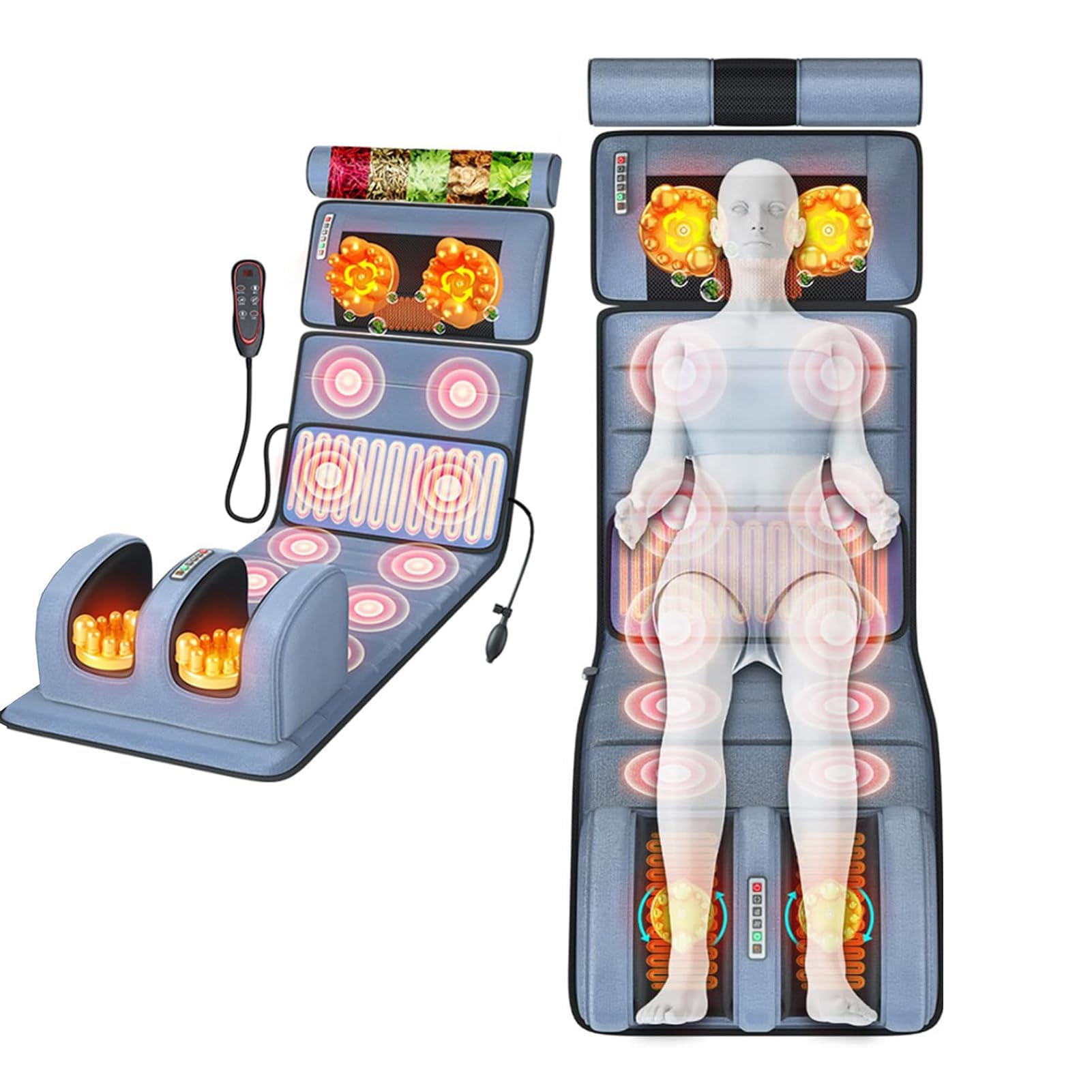 Home Ganzkörper Beheizte Massagematte - 10 Vibrationsmotoren & 2 Heizzonen für Nacken, Rücken, Schultern, Lendenwirbelsäule & Waden | Massage-Matratzenauflage zur Muskelentspannung
