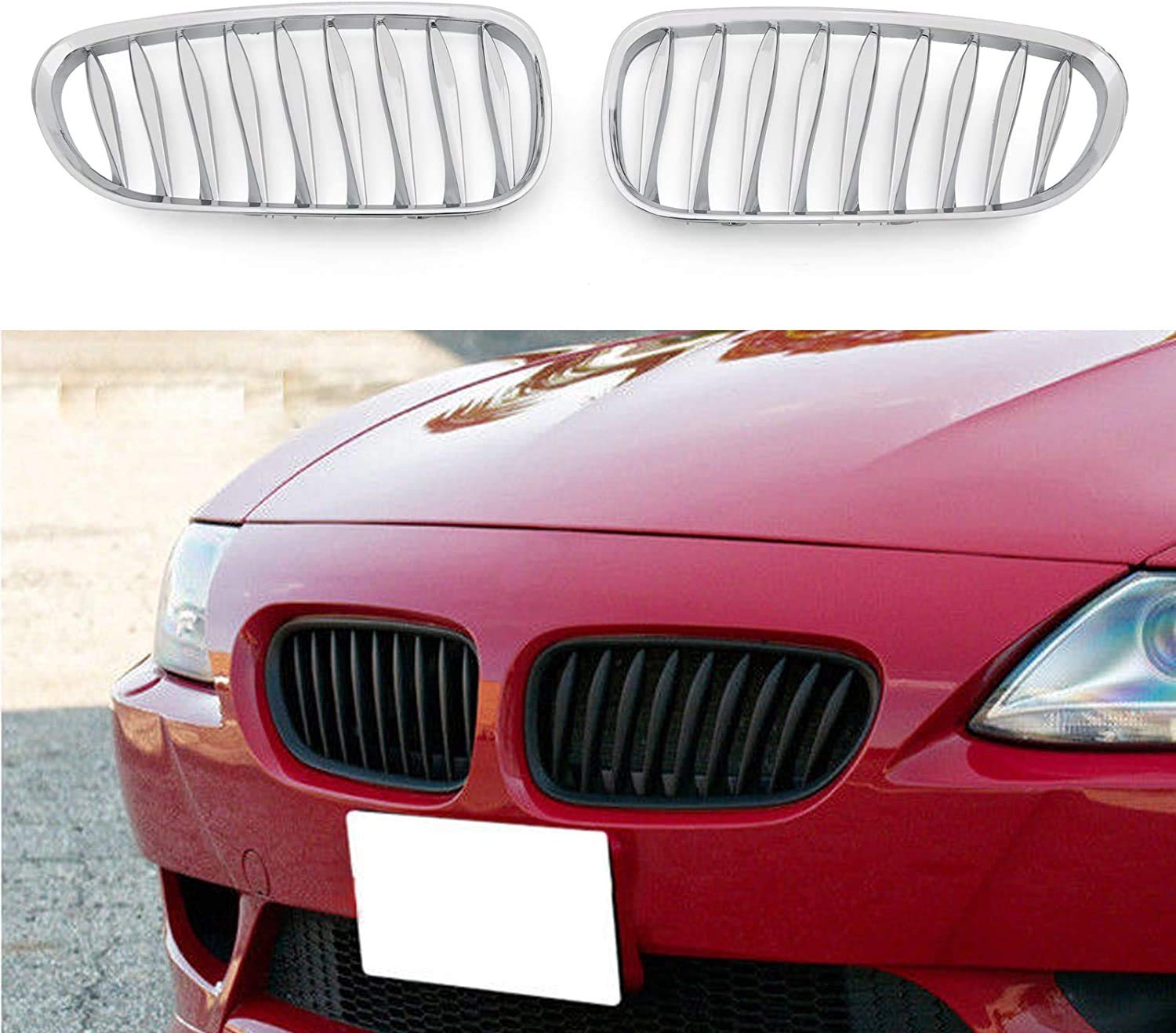 Front Grille,Chrome Front Bumper Sport Kidney Grille Grill Fit For Bmw Z4 E85 E86 2003-2008,2pcs