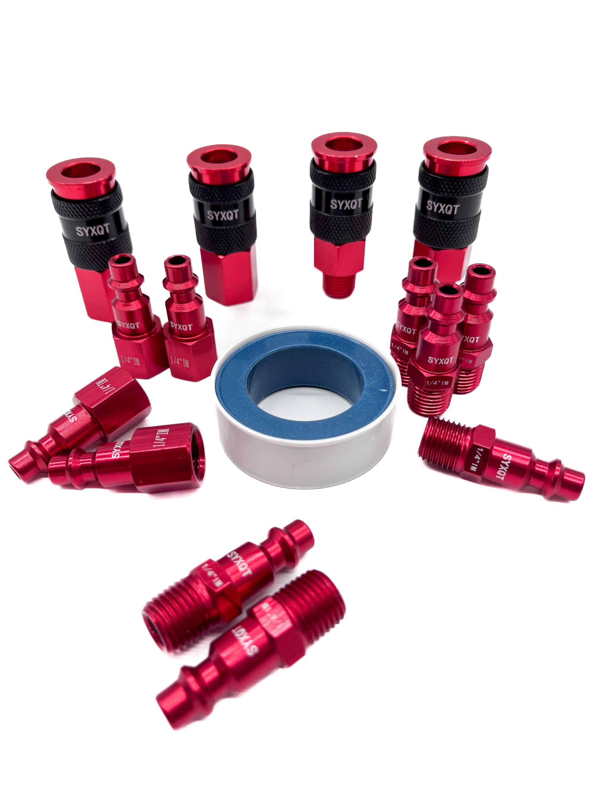 SYXQT 1/4-inch air hose fittings,air compressor quick connect fittings,15 Pieces Air Coupler and Plug Kit,Heavy Duty Aluminum, Lightweight Connector