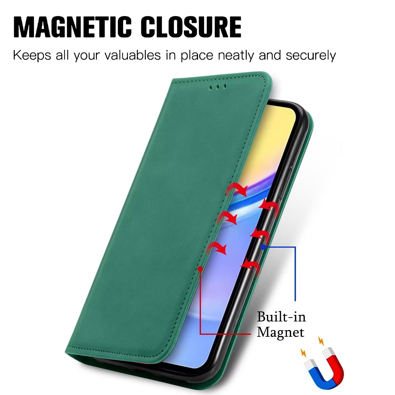 For Motorola Moto G54 5G Case Leather Flip Case Wallet Notebook Flip Folio Stand View Protection ShockProof Magnetic Closure Cover with Card Holder ID Slots Protective Phone Case,Green - Image 3