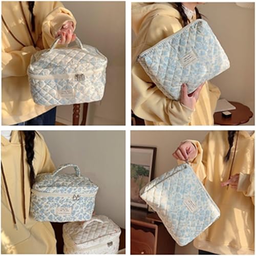 Miniatura 2 de Dkieuyu Bolsa de maquillaje floral de 2 piezas, bonita bolsa de maquillaje, juego de bolsa de maquillaje acolchada de algodón para mujeres, bolsa de