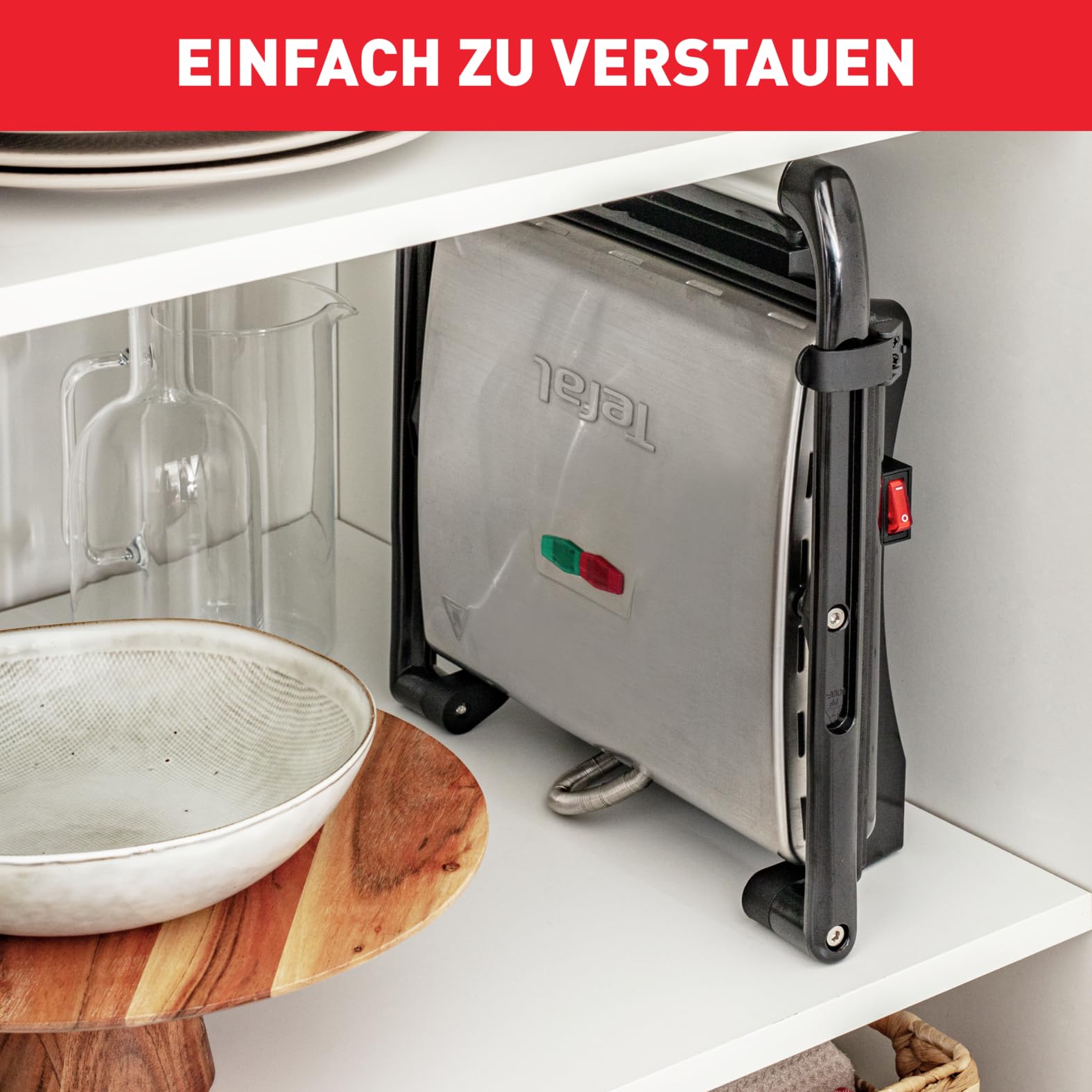 Tefal Inicio GC241D Kontaktgrill, Elektrogrill, 2000W, Antihaftbeschichtete Grillplatten, Edelstahl/Schwarz