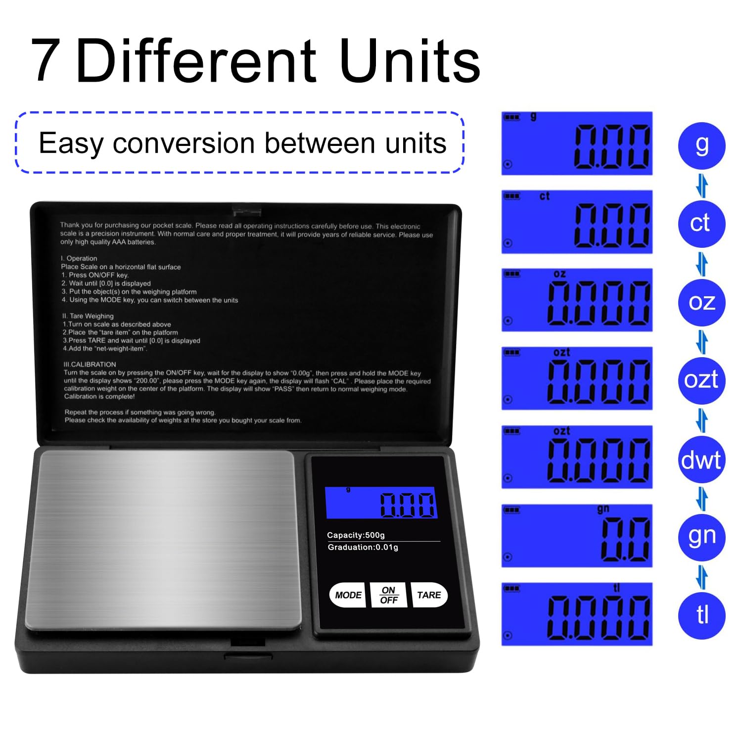 GeekerChip Balance de Precision 500g/0.01g Écran LCD Rétroéclairé Balance de Cuisine Numérique avec Tare