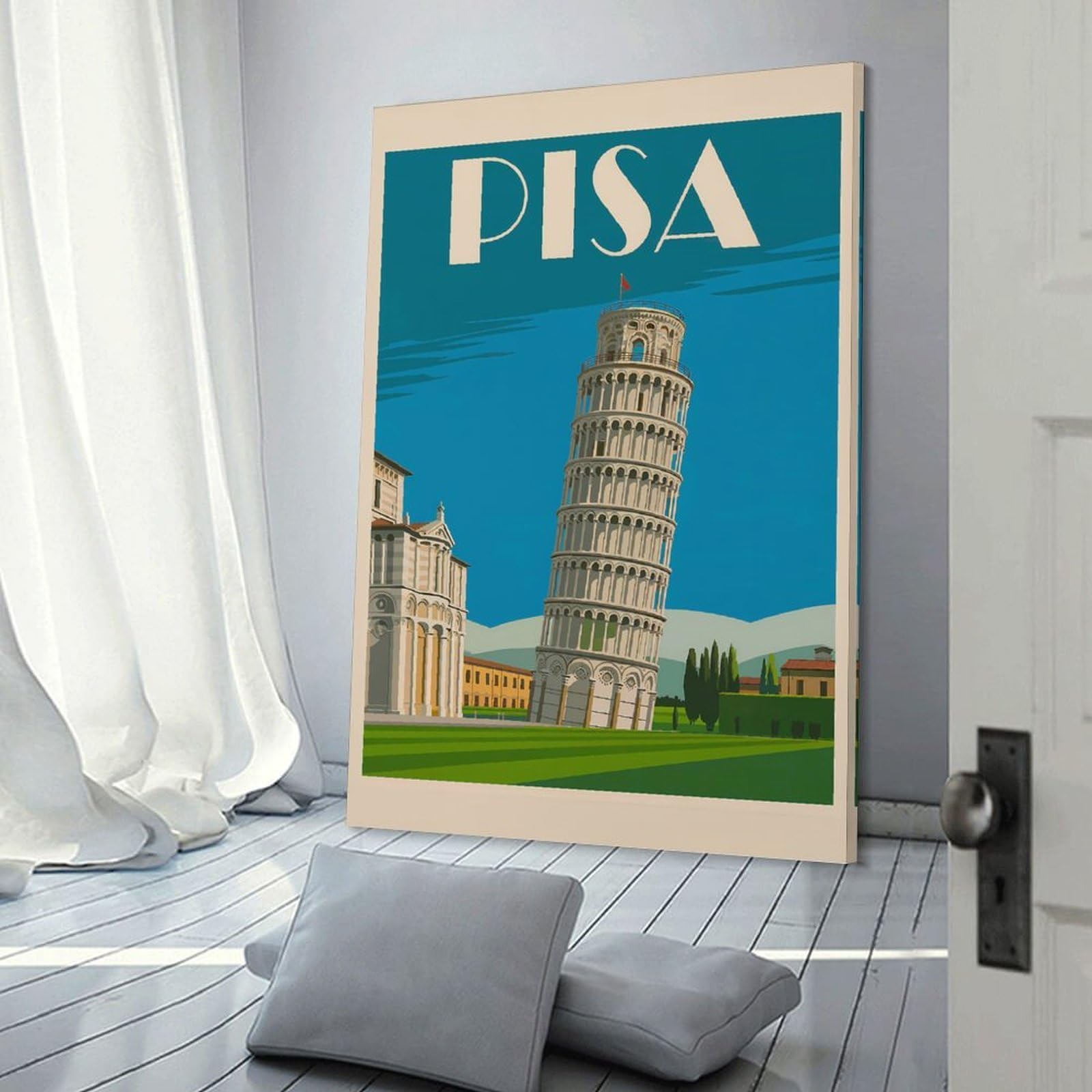 Canvas Wall Picture Leaning Tower of Pisa Travel (3), 24x36inch(60x90cm), for Calm Bedrooms, Home Corners Or Flats, Decorative Wall Art for Cosy Rooms