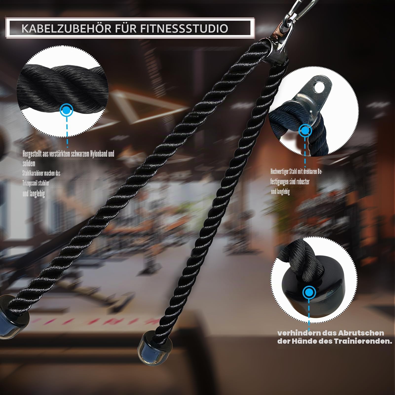 langes Triceps Seil, Seil Pull Down Befestigung 120/140/160cm, Tricep Pull Down Seil für Home Gym Riemenscheibe System, Kabelmaschine Befestigung