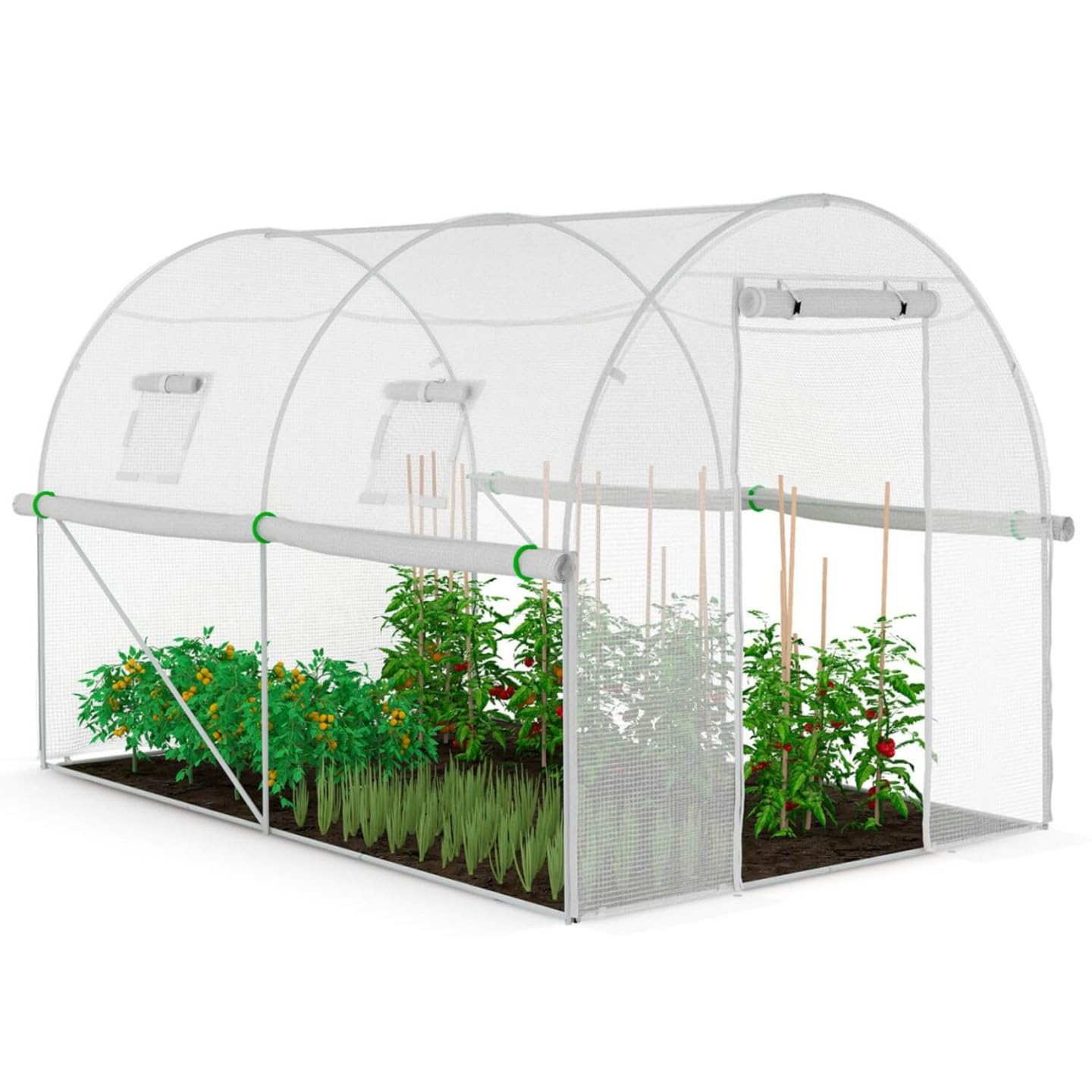 IDMarket - Serra da giardino a tunnel da 6 m², 3 x 2 x 2 m, in acciaio zincato + telo anti-UV con porta e finestre ROMA bianca, per tutte l