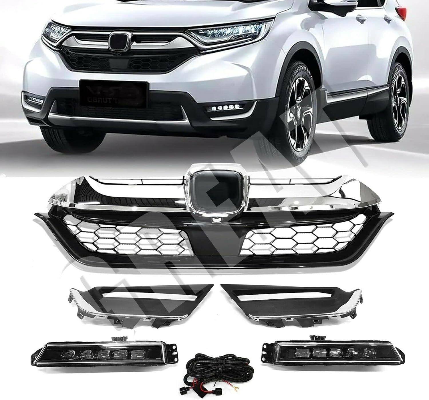Bewild Front Bumper Upper Honeycomb Grille & Fog Light Assembly Suit Fit For 2017 2018 Honda CRV CR-V