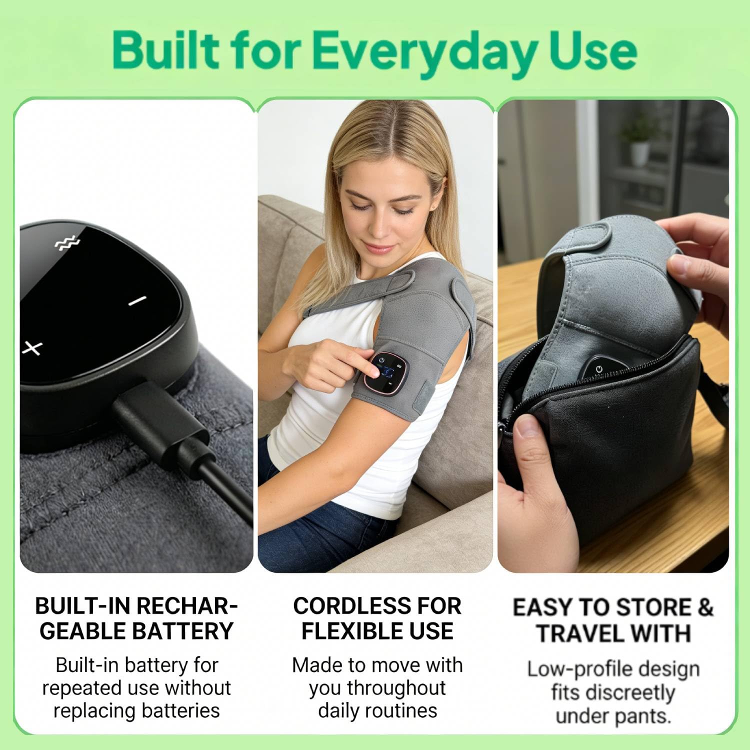 RejuvaCare Neck Shoulder Massager with Heat, Air Compression & Vibration, 4D Kneading Deep Tissue Massage, Heated Shoulder Wrap for Men & Women, Adjustable Straps, Cordless for Home & Car Use (Grey) - 4