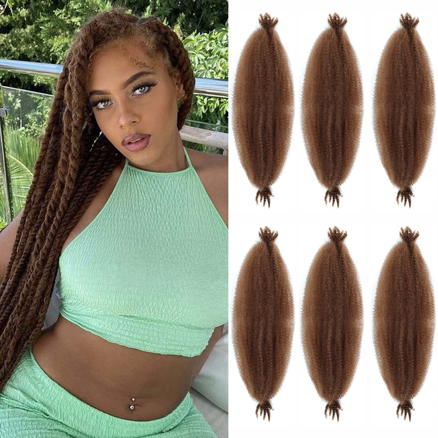 Brown Afro Twist Hair 24 Inch 6 Packs Dark Brown Pre-Fluffed Springy Afro Twist Hair Afro Sping Twist Wrapping Hair for Soft Locs(24 Inch (Pack of 6),
