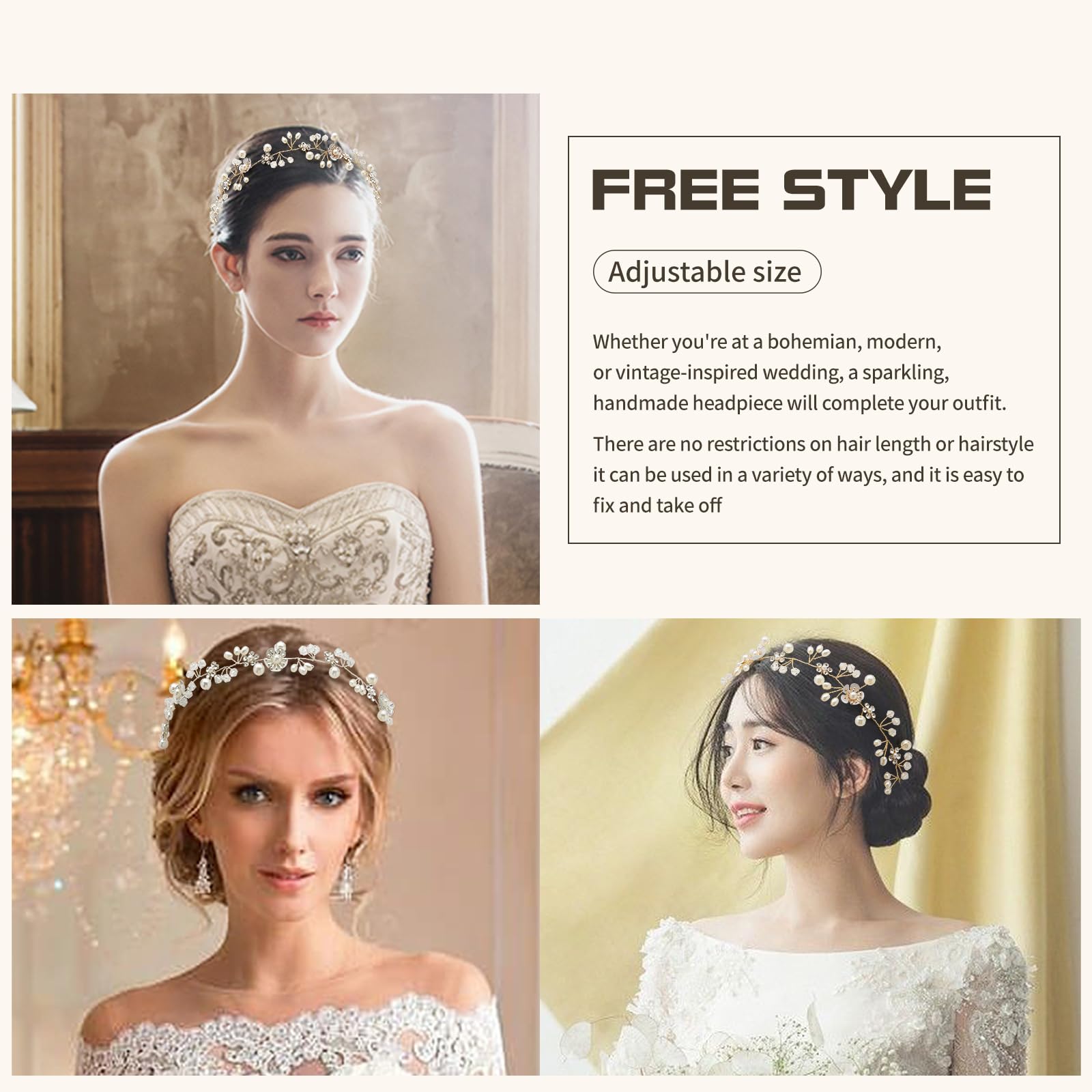 Crystal Pearl Flower Hairband Wedding Headpiece with Rhinestones Handmade Amazon.com : Ever Fairy Princess Flower Crystal Headpiece  main image 3