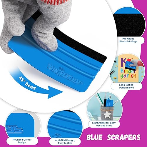 Vista 44 de Teckwrap - Escobilla de goma, fieltro y plástico de 4 pulgadas para calcomanías de vinilo para automóviles, herramienta de aplicación 1pcs Azul