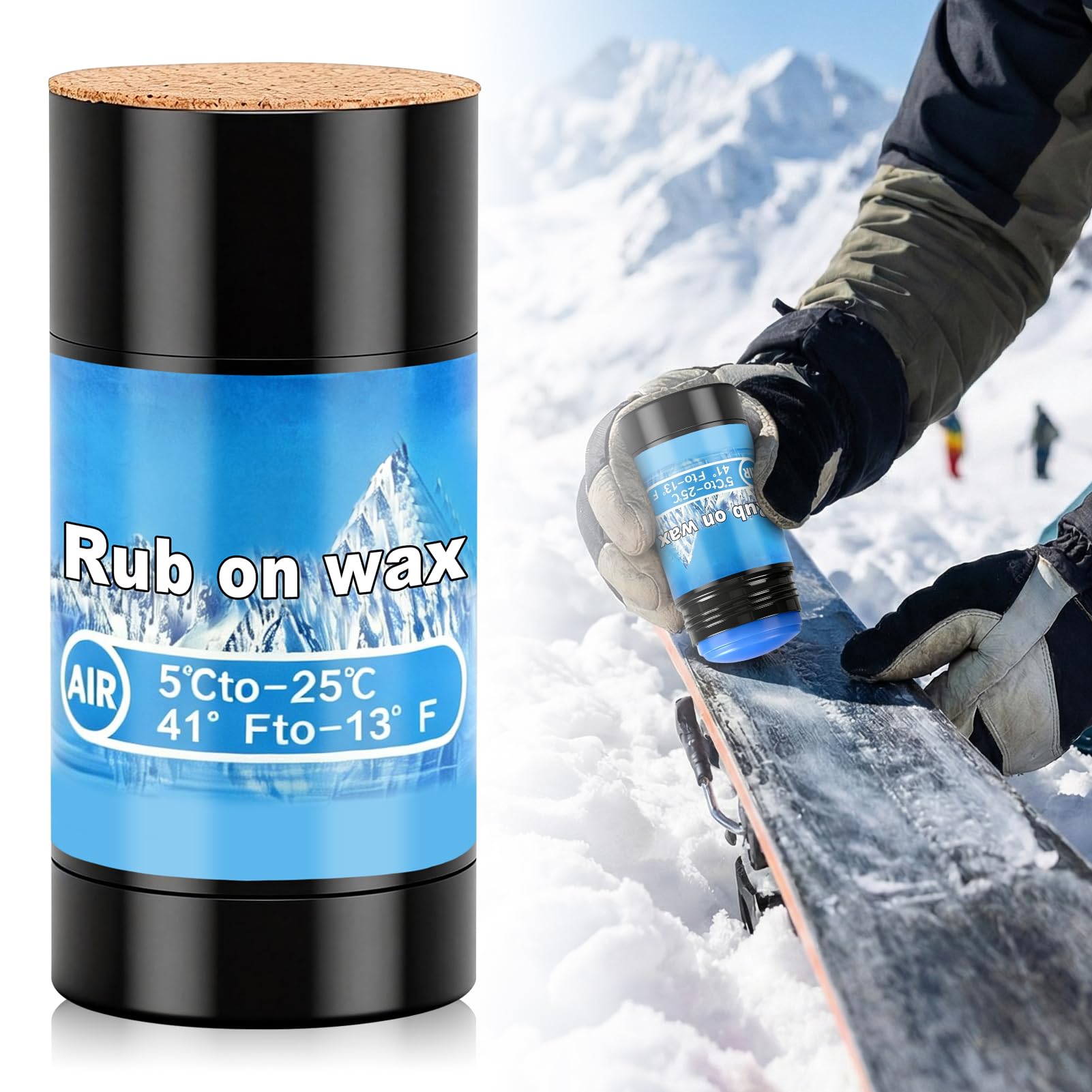 Cera para Esquí y Snowboard 75g, Aplicador de Corcho, Resistente a Bajas Temperaturas