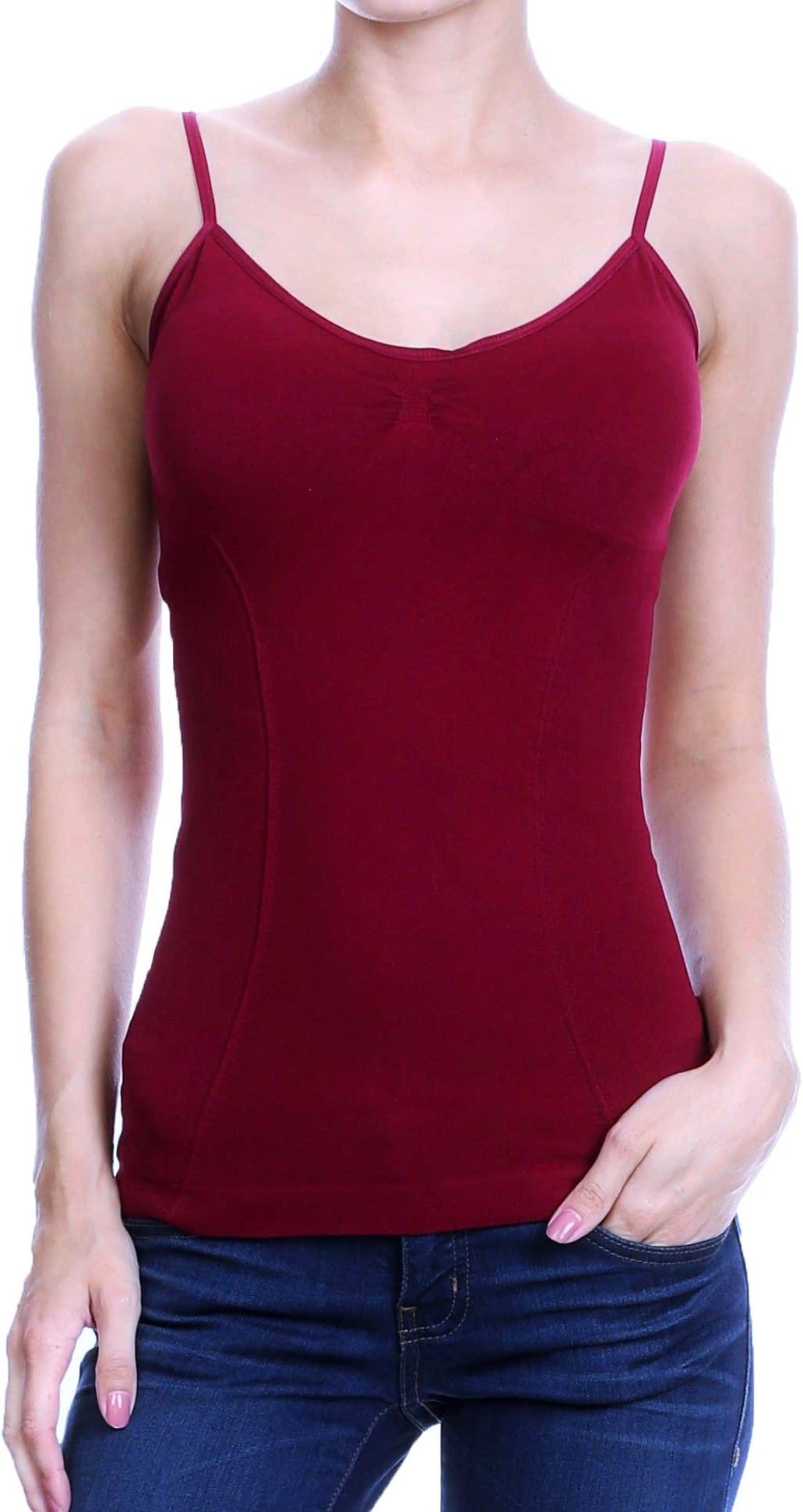 Womens Slimming Control Padded Cami with Adjustable Straps Black (one Size, Burgundy)