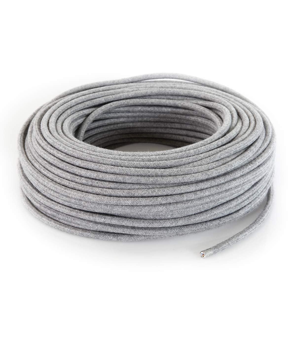 Cable de tela para lámpara, cable de tela de 3 hilos (3 x 1,50 mm²) – algodón gris, 10 metros