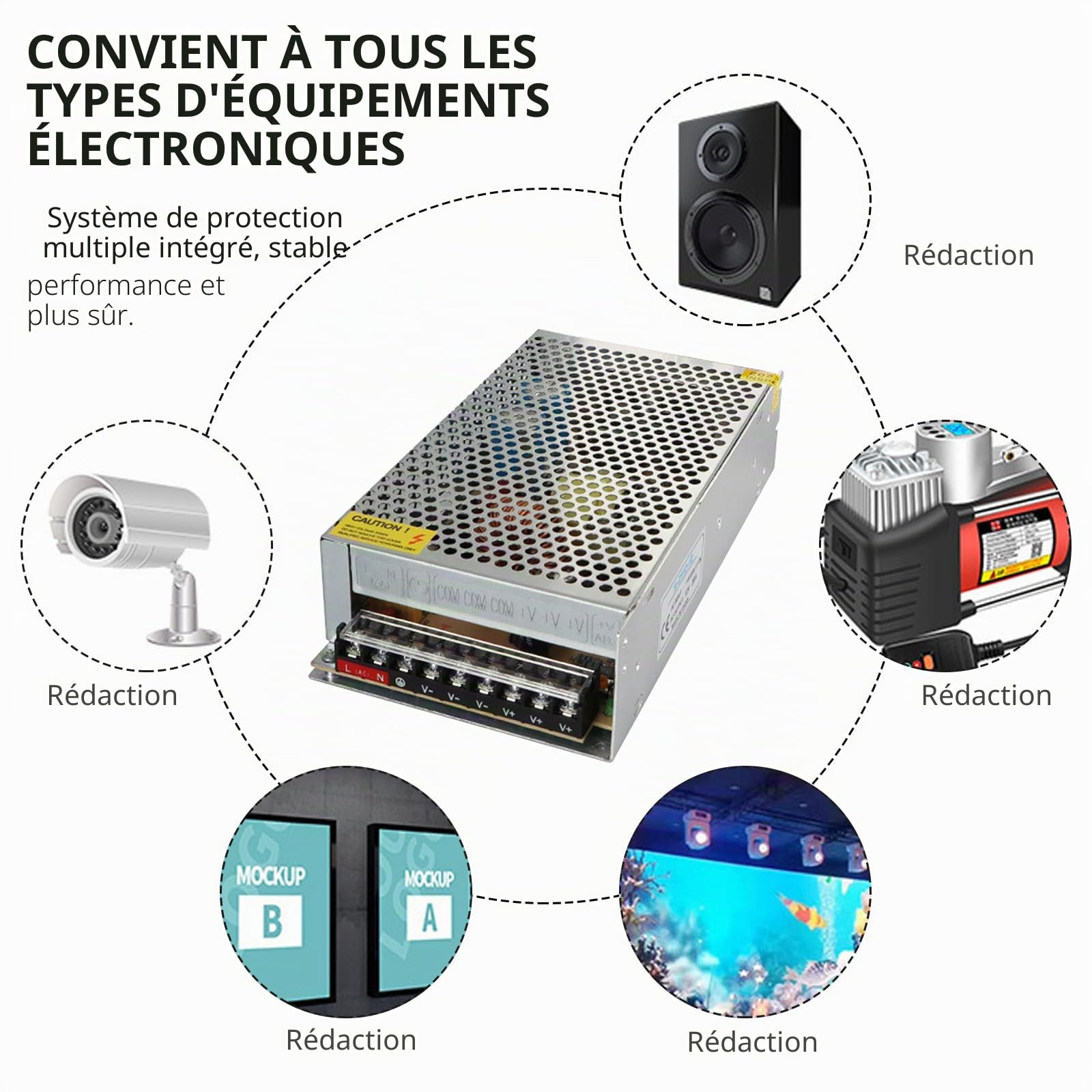 Adaptateur d'alimentation de voiture, convertisseur de tension 220 V à 12 V 20 A 240 W, adaptateur secteur, allume-cigare, adaptateur avec prise allume-cigare pour glacière, aspirateur de voiture
