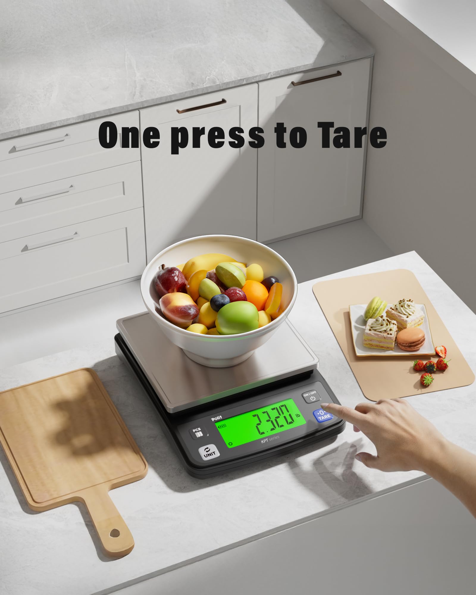 Polit KPT Digitale Küchenwaage, 0,5 g Präzision, Zählmodus, 6 kg | Edelstahl-Tablett; Dual-Power; rutschfeste Gummifüße; zum Kochen, Backen, Mahlzeitvorbereitung, Saatgut- und Hardware-Wiegen